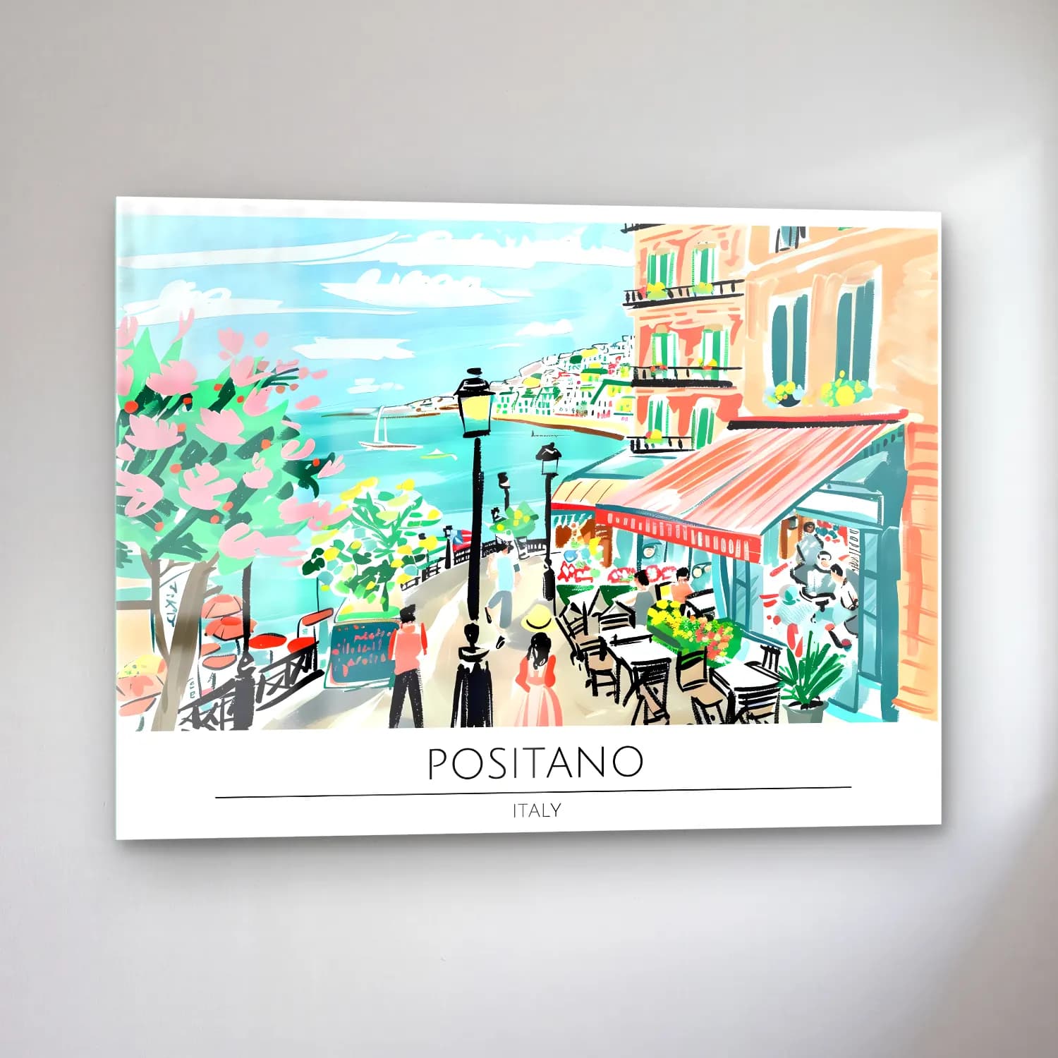 Pastel Akdeniz Sahil Kasabası No. 33 cam tablo — sol açıdan görünüm
