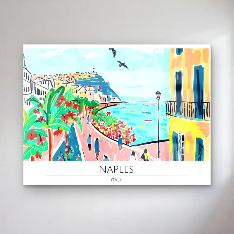Pastel Akdeniz Sahil Kasabası No. 34 cam tablo — Pastel Akdeniz Sahil Kasabası No. 34 — pastel akdeniz sahil kasabası