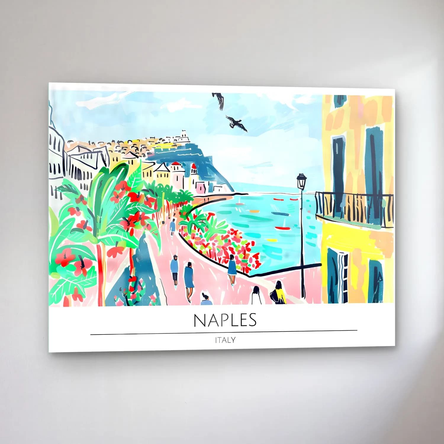 Pastel Akdeniz Sahil Kasabası No. 34 cam tablo — sol açıdan görünüm