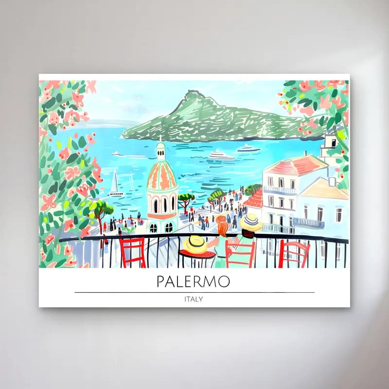 Pastel Akdeniz Sahil Kasabası No. 35 cam tablo — Pastel Akdeniz Sahil Kasabası No. 35 — pastel akdeniz sahil kasabası