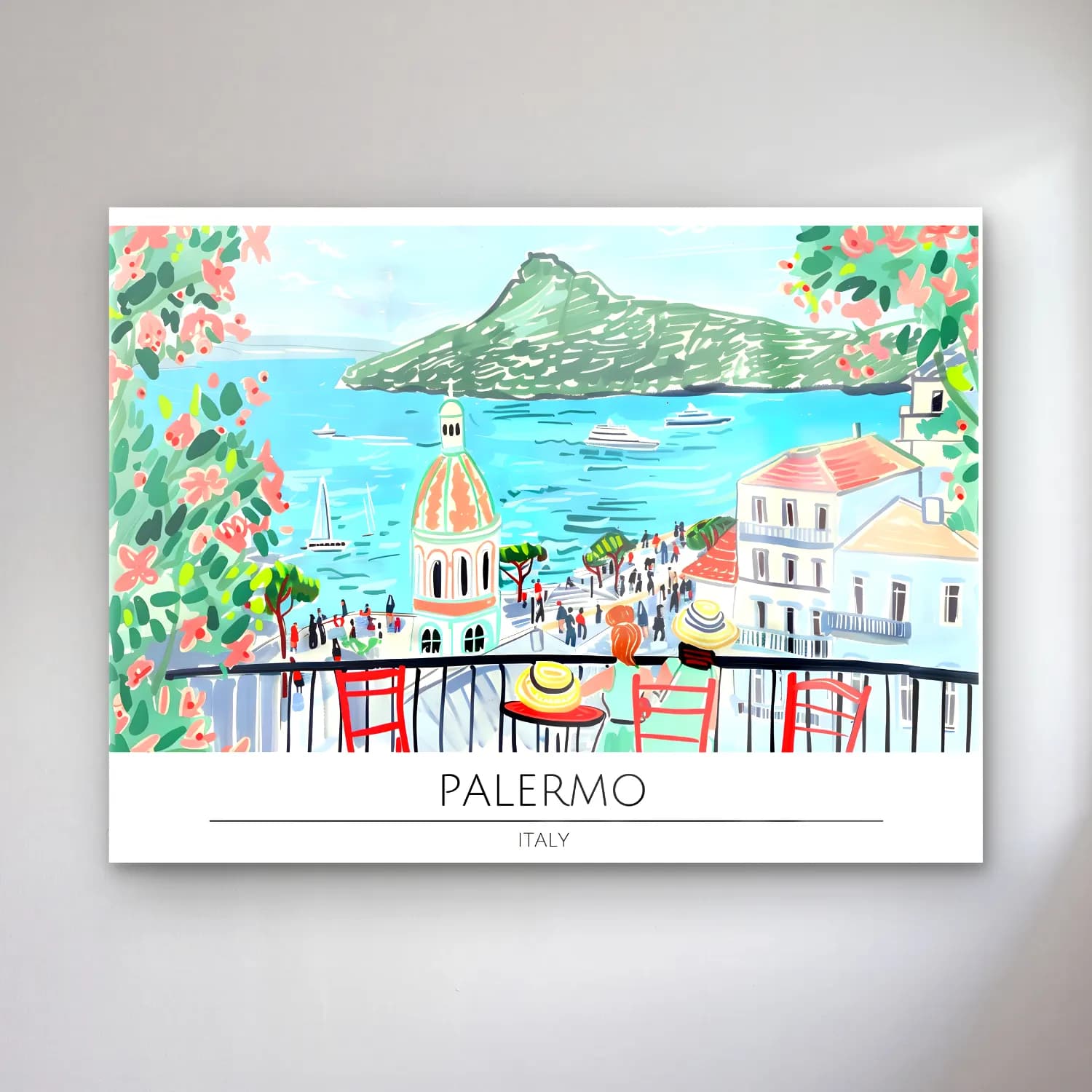 Pastel Akdeniz Sahil Kasabası No. 35 cam tablo — Pastel Akdeniz Sahil Kasabası No. 35 — pastel akdeniz sahil kasabası