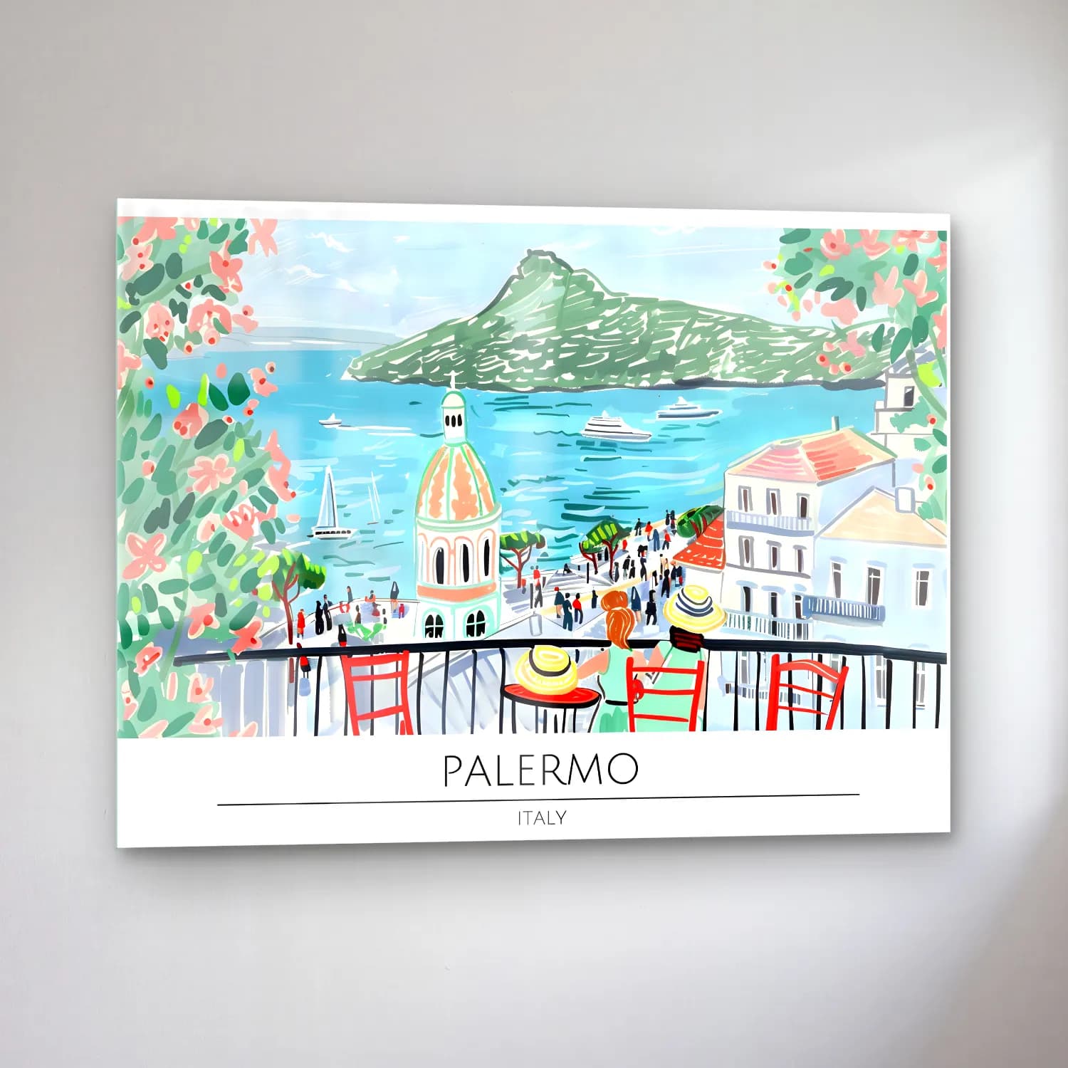 Pastel Akdeniz Sahil Kasabası No. 35 cam tablo — sol açıdan görünüm