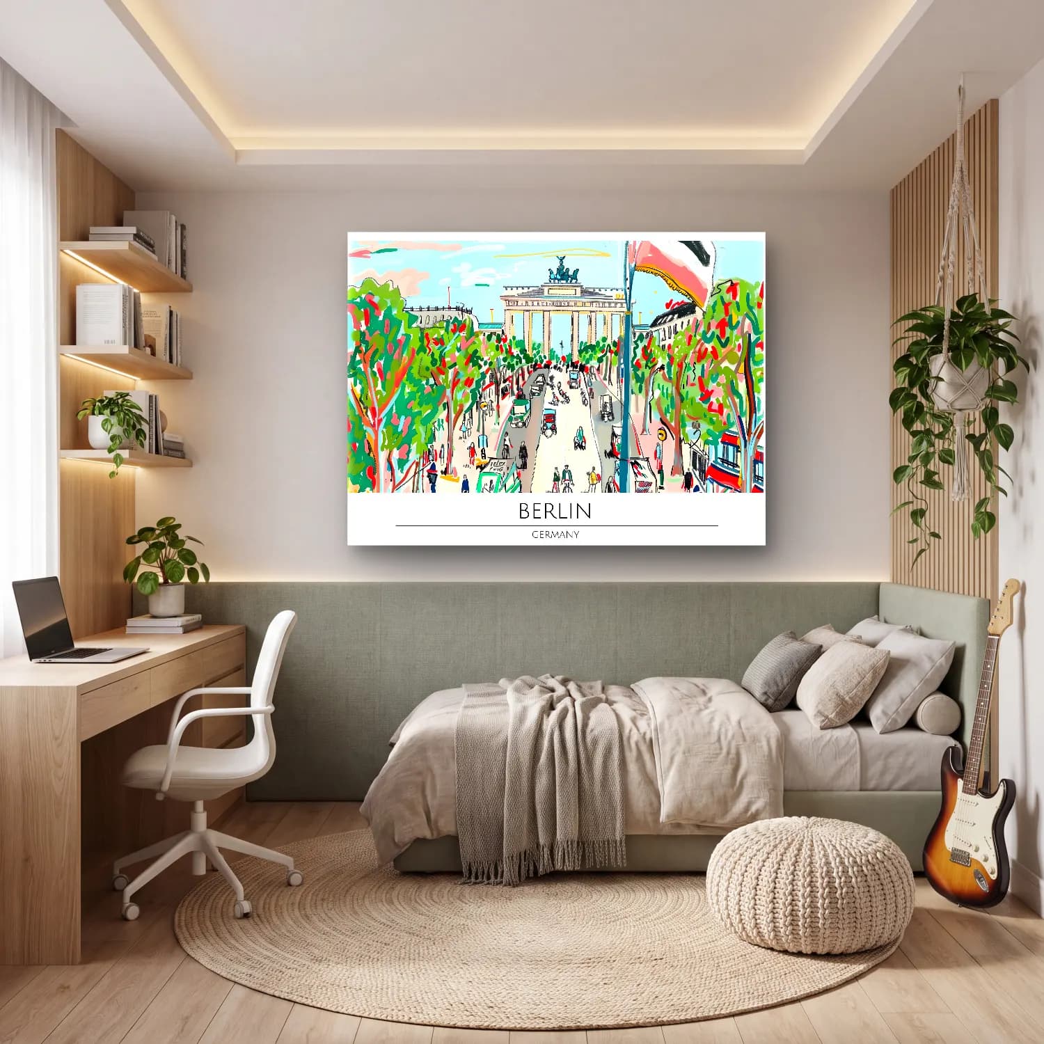 Bauhaus Kafeli Avrupa Sokağı cam tablo — genç odasında