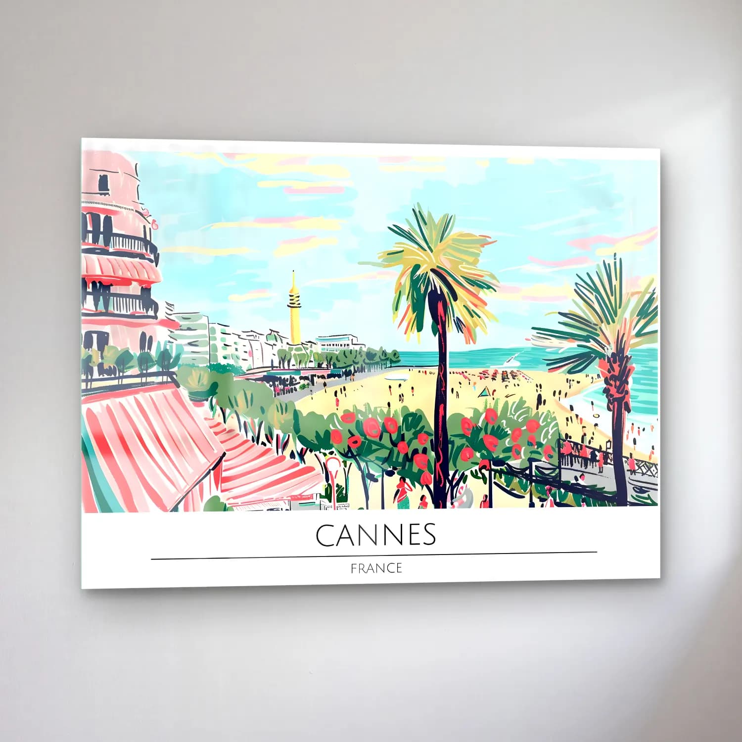 Pastel Akdeniz Sahil Kasabası No. 36 cam tablo — sol açıdan görünüm