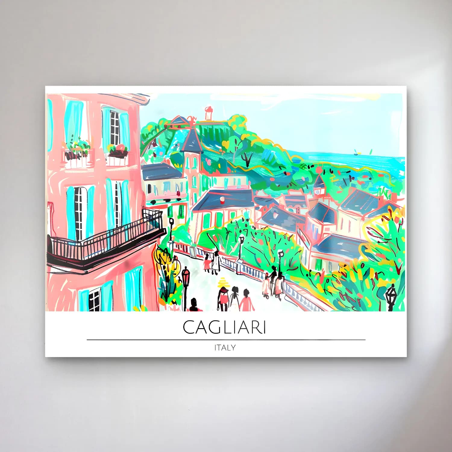Pastel Akdeniz Sahil Kasabası No. 37 cam tablo — Pastel Akdeniz Sahil Kasabası No. 37 — pastel akdeniz sahil kasabası