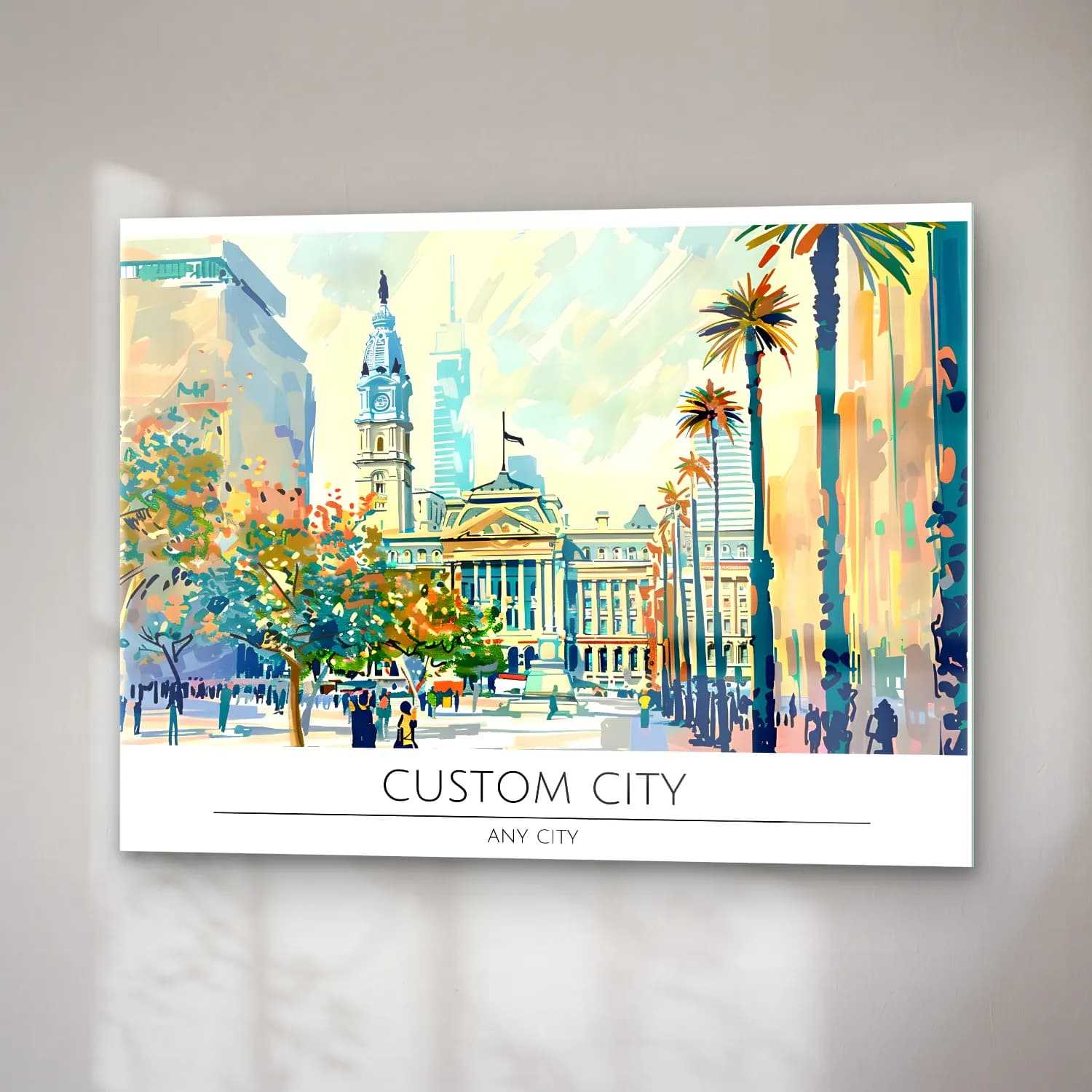 Pastel New York Silüeti No. 13 cam tablo — sağ açıdan görünüm
