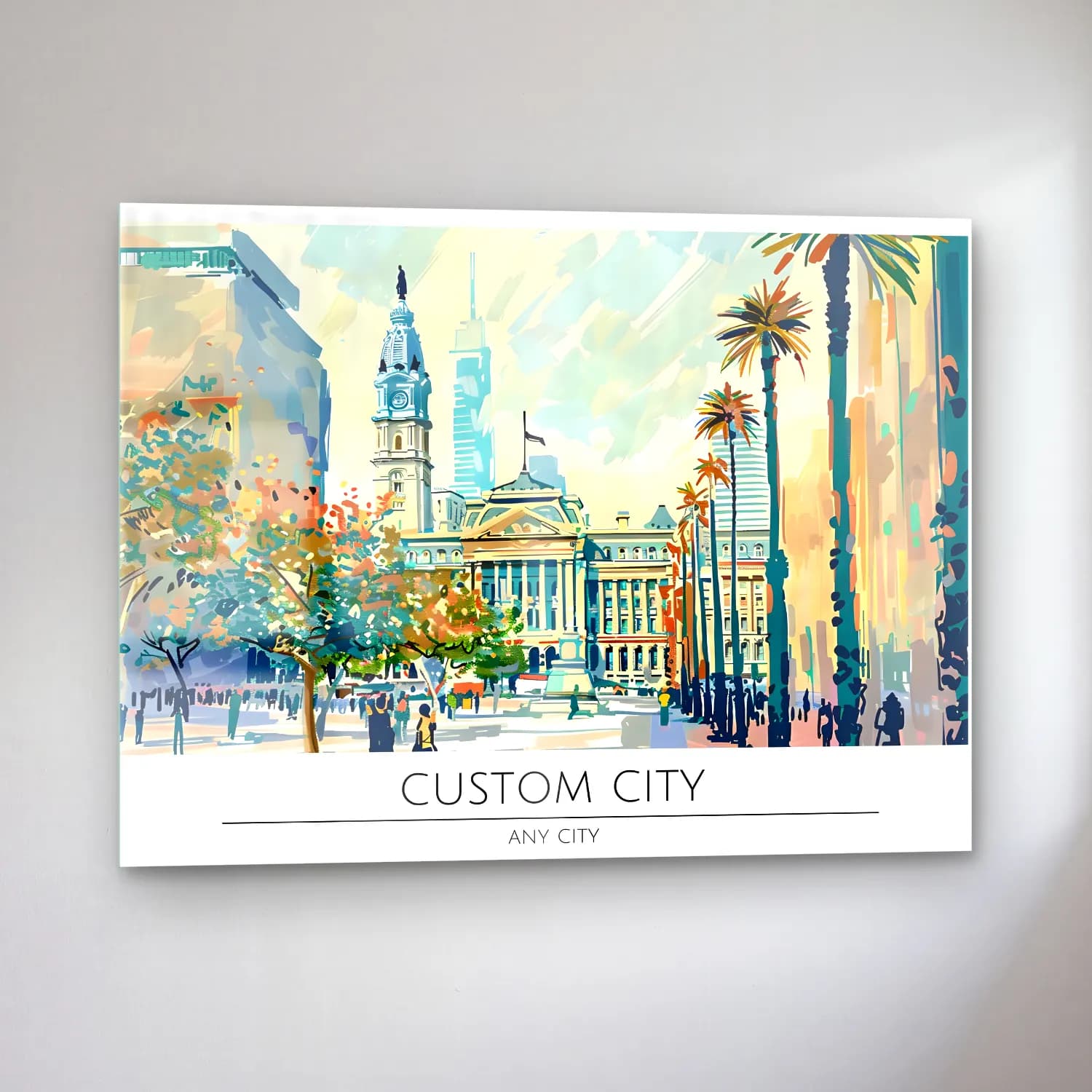 Pastel New York Silüeti No. 13 cam tablo — sol açıdan görünüm