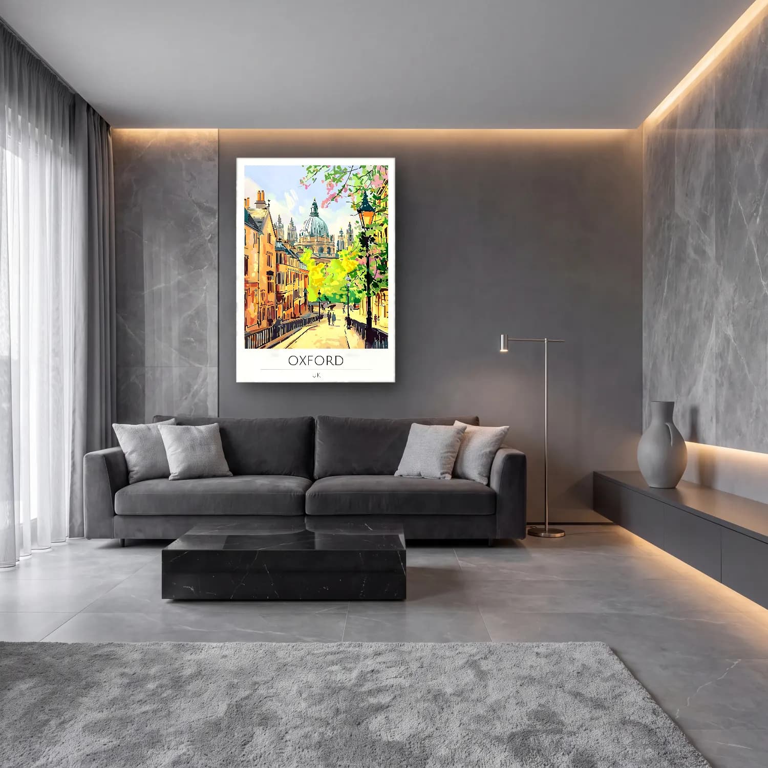 Pastel Kafeli Avrupa Sokağı No. 12 cam tablo — lüks salon duvarında
