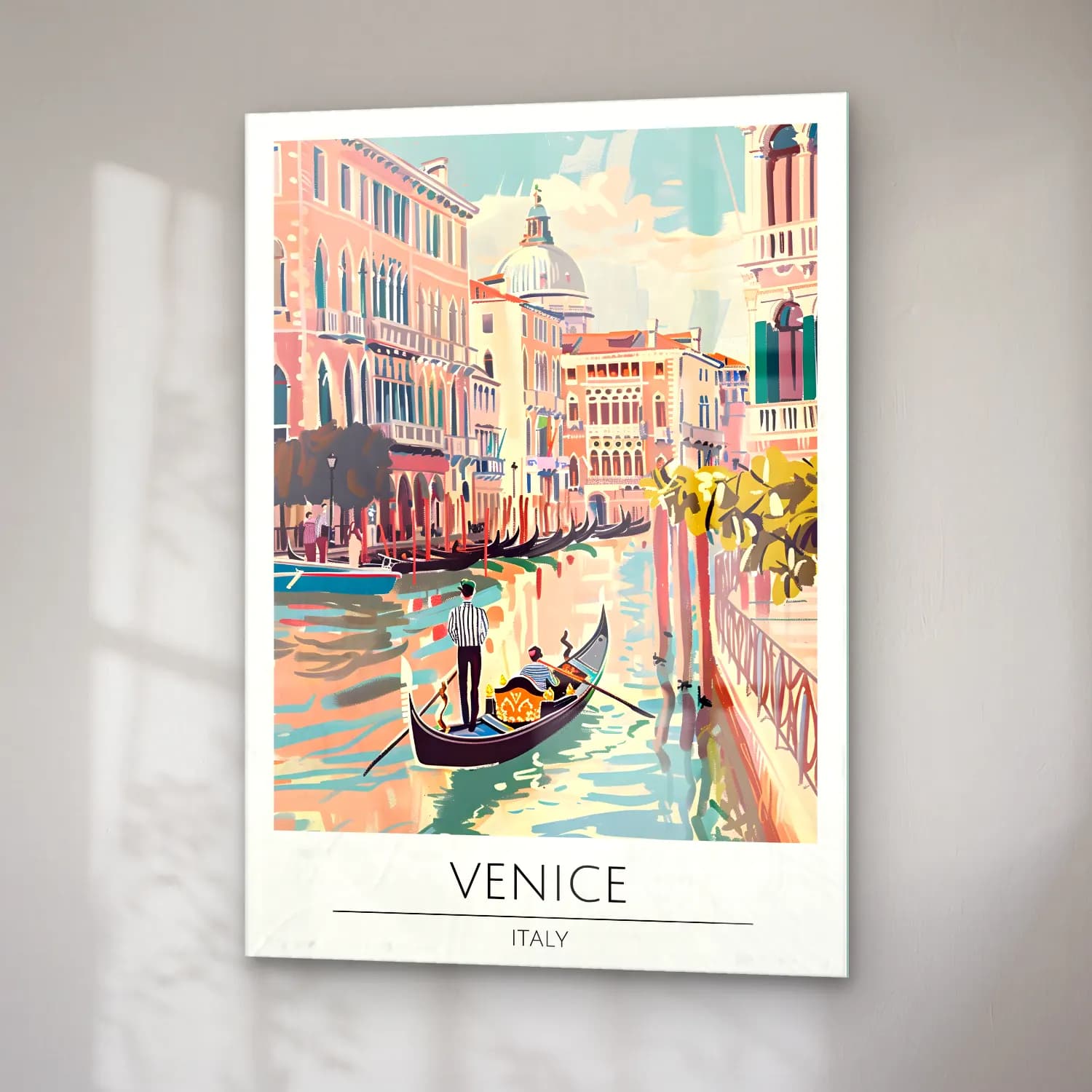 Vintage Poster Venedik Kanalları – Pembe Tonlar cam tablo — sağ açıdan görünüm