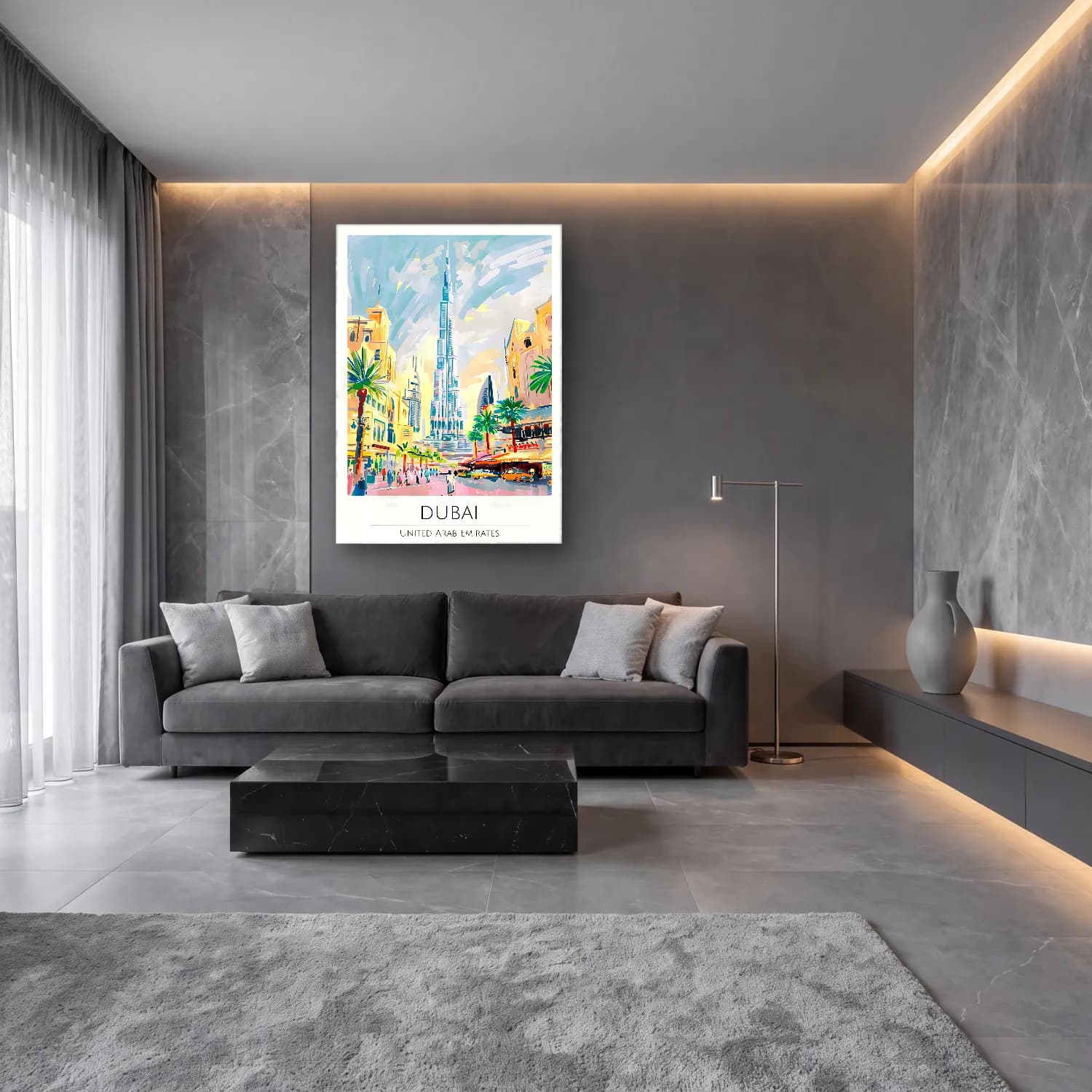 Pastel Kafeli Avrupa Sokağı No. 14 cam tablo — lüks salon duvarında