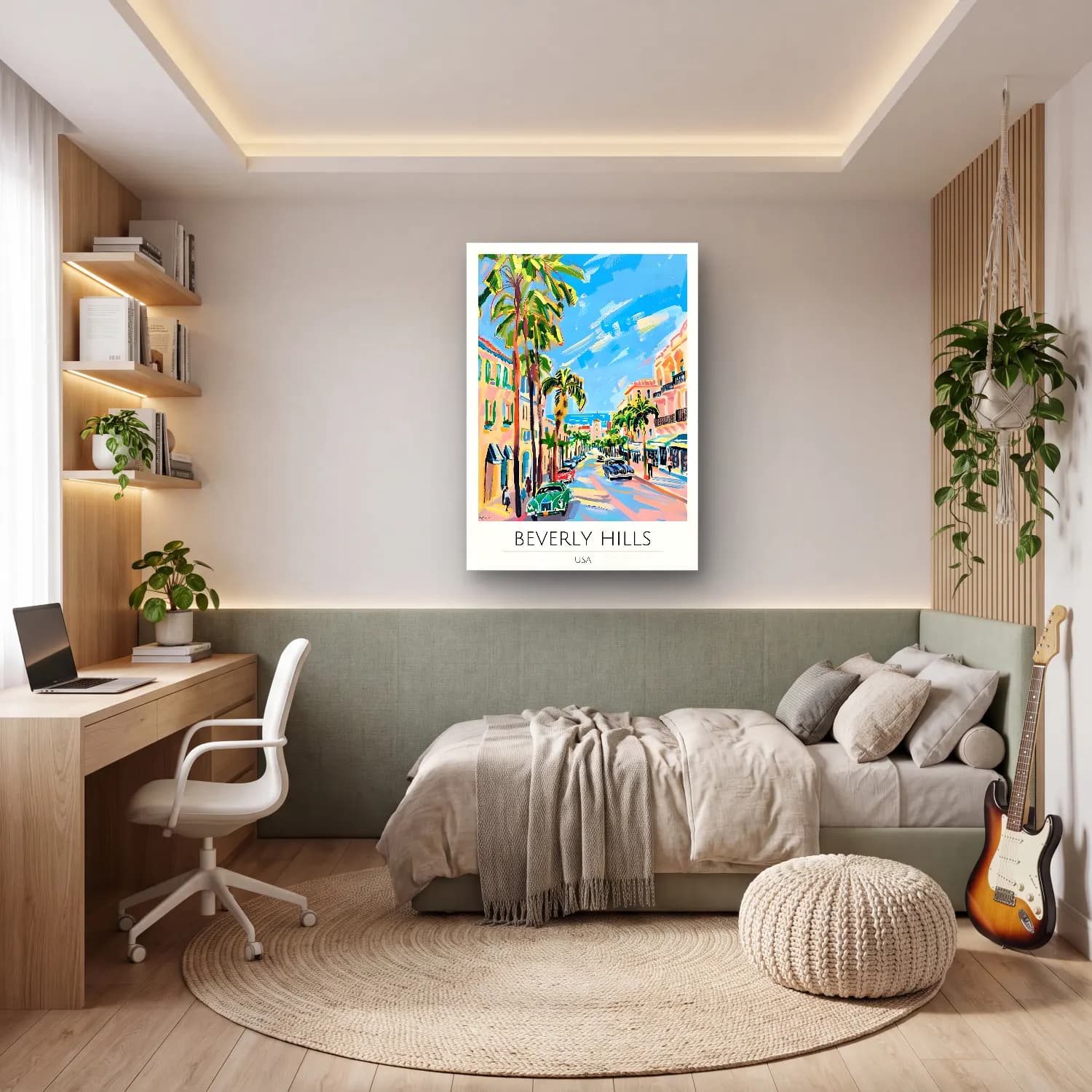 Pastel Akdeniz Sahil Kasabası No. 39 cam tablo — genç odasında