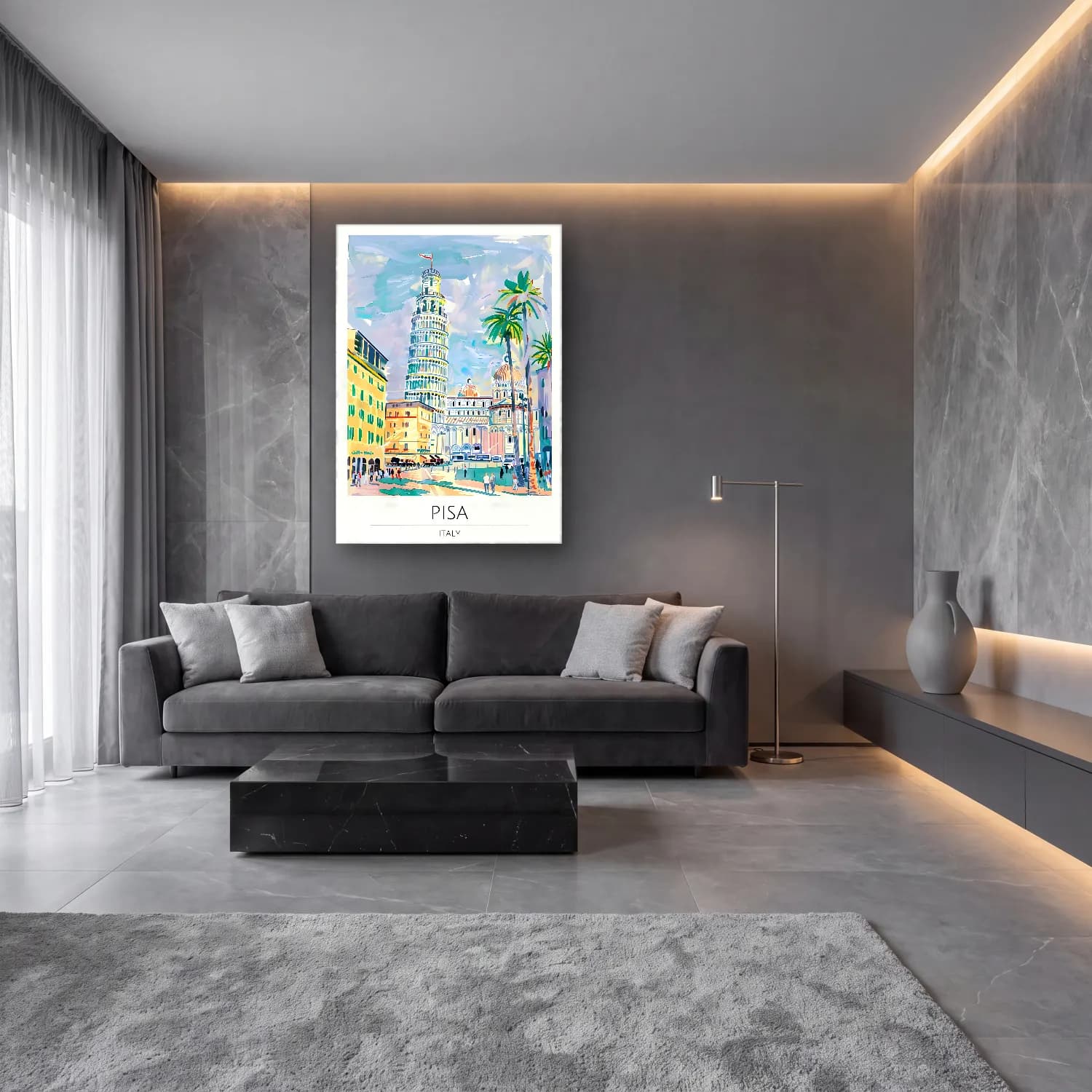 Pastel Roma – Turkuaz Tonlar cam tablo — lüks salon duvarında