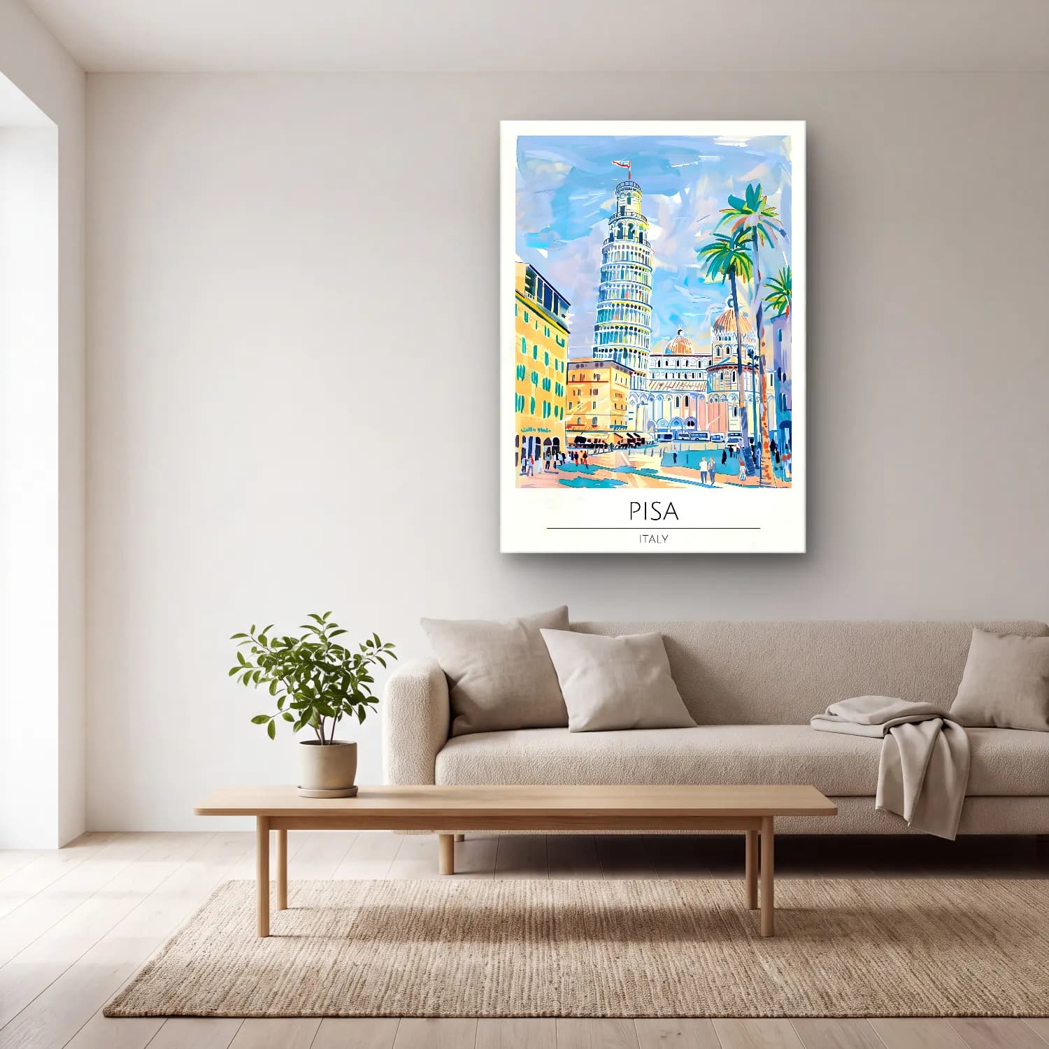 Pastel Roma – Turkuaz Tonlar cam tablo — açık renk salonda