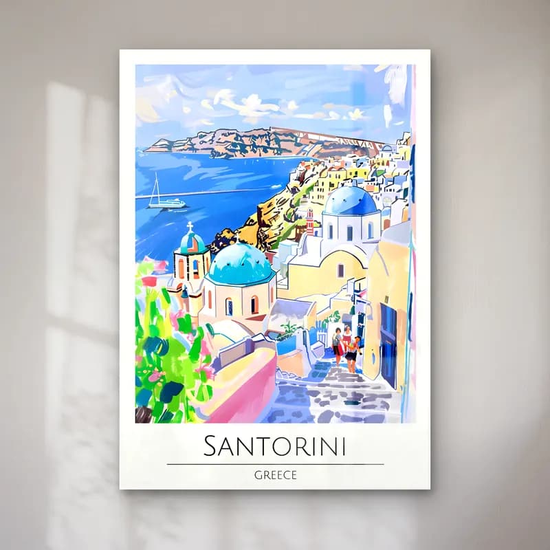 Pastel Akdeniz Sahil Kasabası – Mavi Tonlar cam tablo — Pastel Akdeniz Sahil Kasabası – Mavi Tonlar — pastel akdeniz sahil kasabası