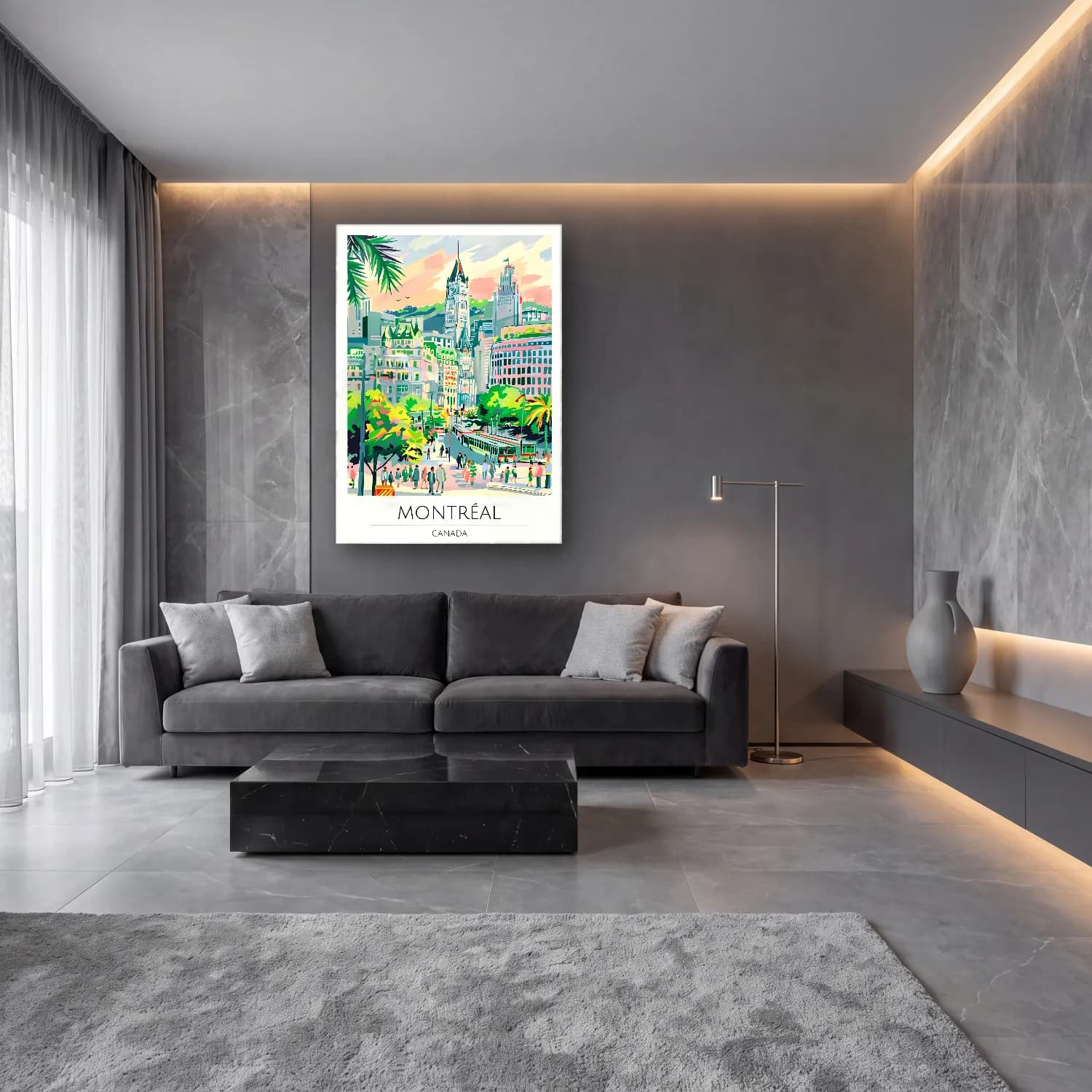 Pastel Kalabalık Cadde cam tablo — lüks salon duvarında
