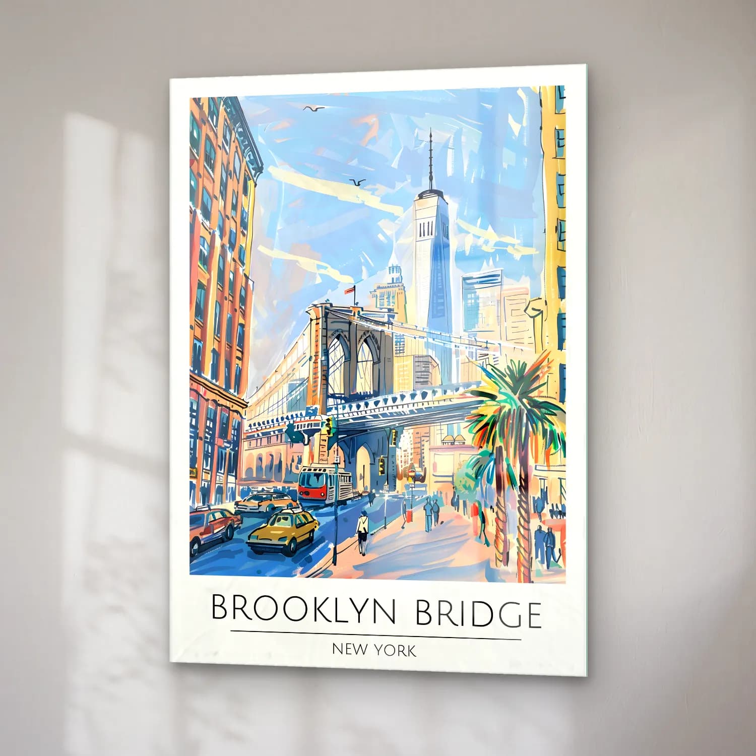 Pastel New York Silüeti No. 14 cam tablo — sağ açıdan görünüm