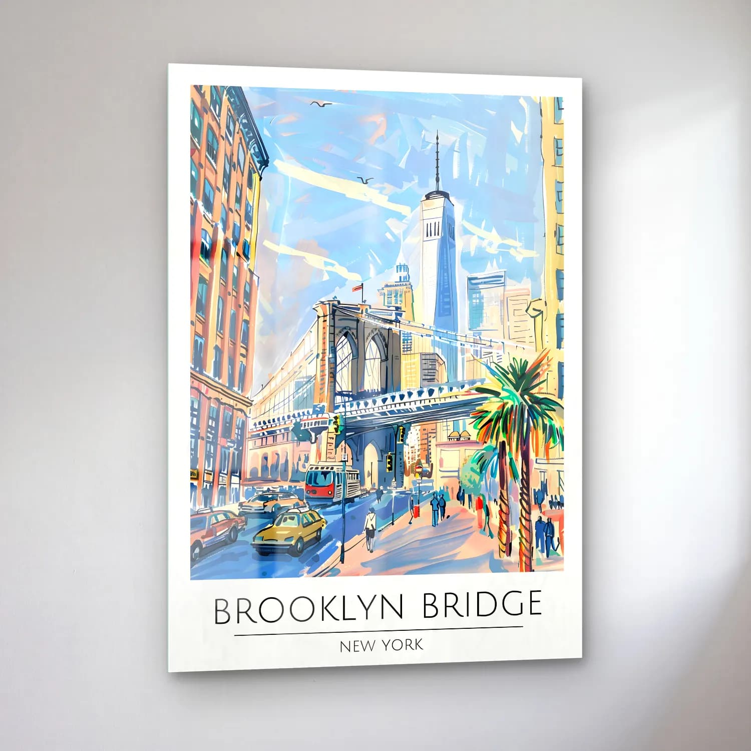 Pastel New York Silüeti No. 14 cam tablo — sol açıdan görünüm