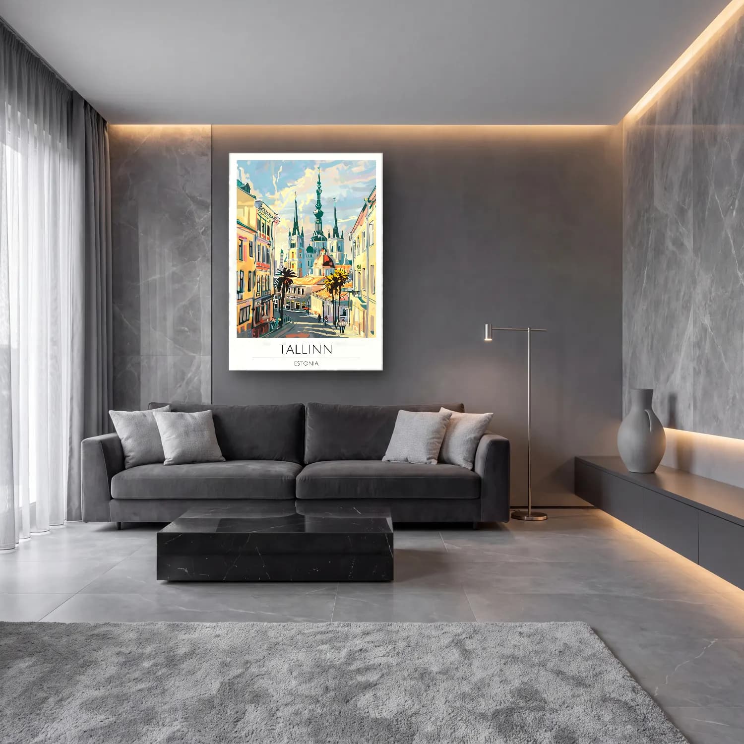 Pastel Katedral No. 19 cam tablo — lüks salon duvarında