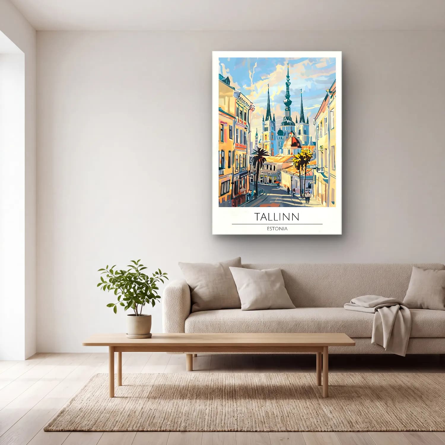 Pastel Katedral No. 19 cam tablo — açık renk salonda