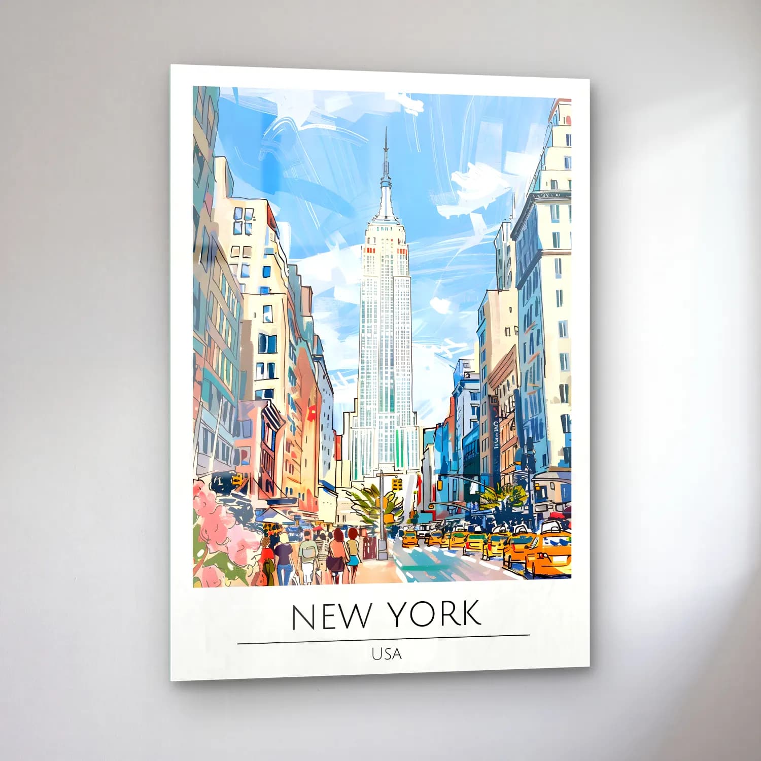 Pop Art New York Silüeti No. 2 cam tablo — sol açıdan görünüm