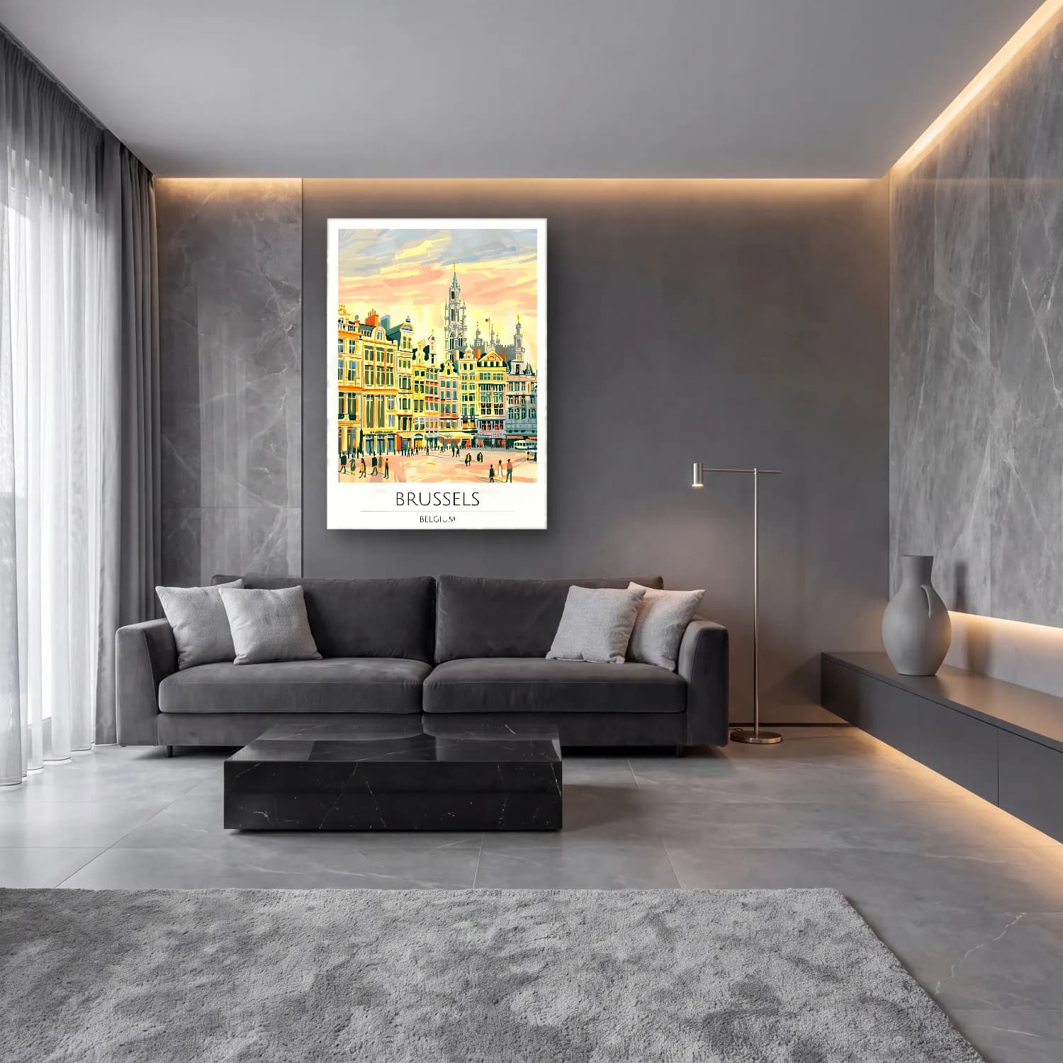 Vintage Poster Kafeli Avrupa Sokağı No. 8 cam tablo — lüks salon duvarında