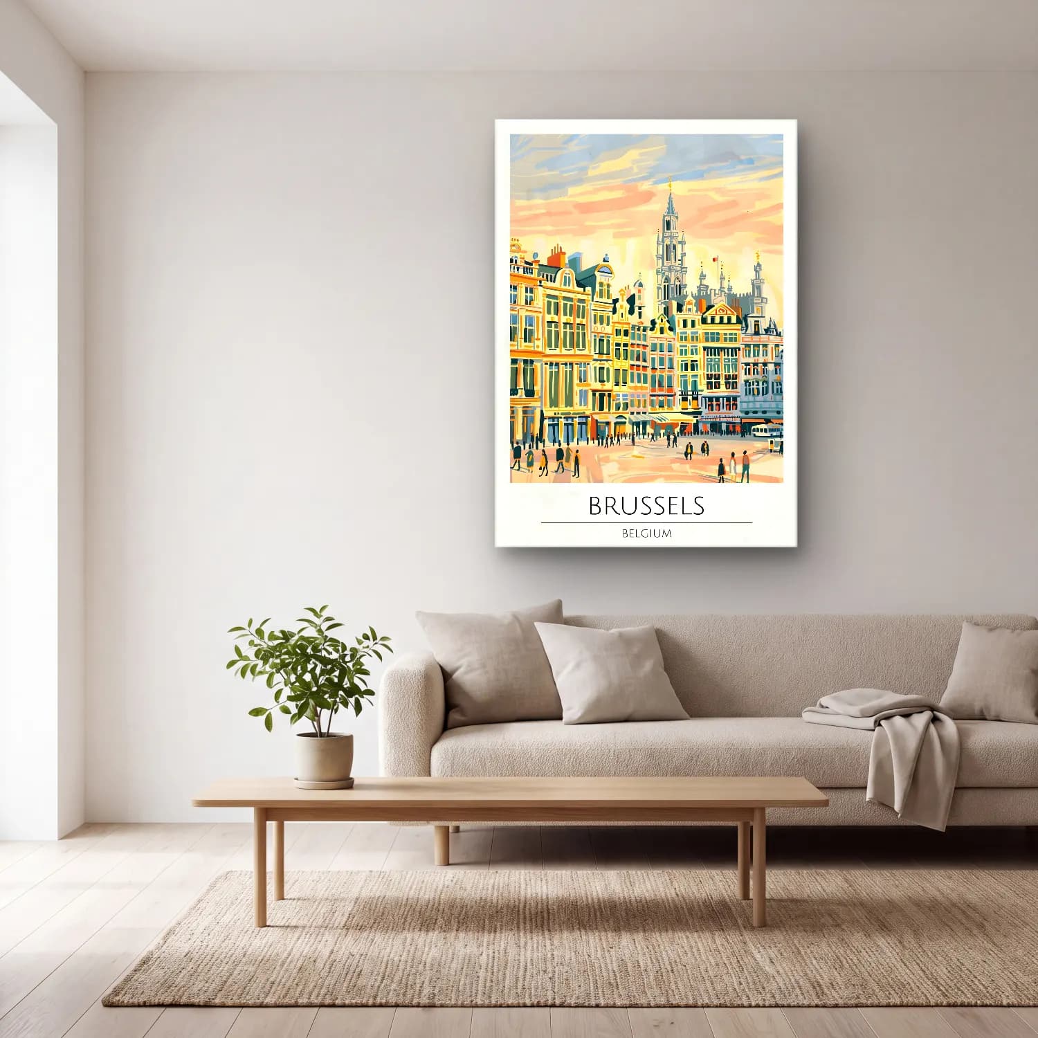 Vintage Poster Kafeli Avrupa Sokağı No. 8 cam tablo — açık renk salonda