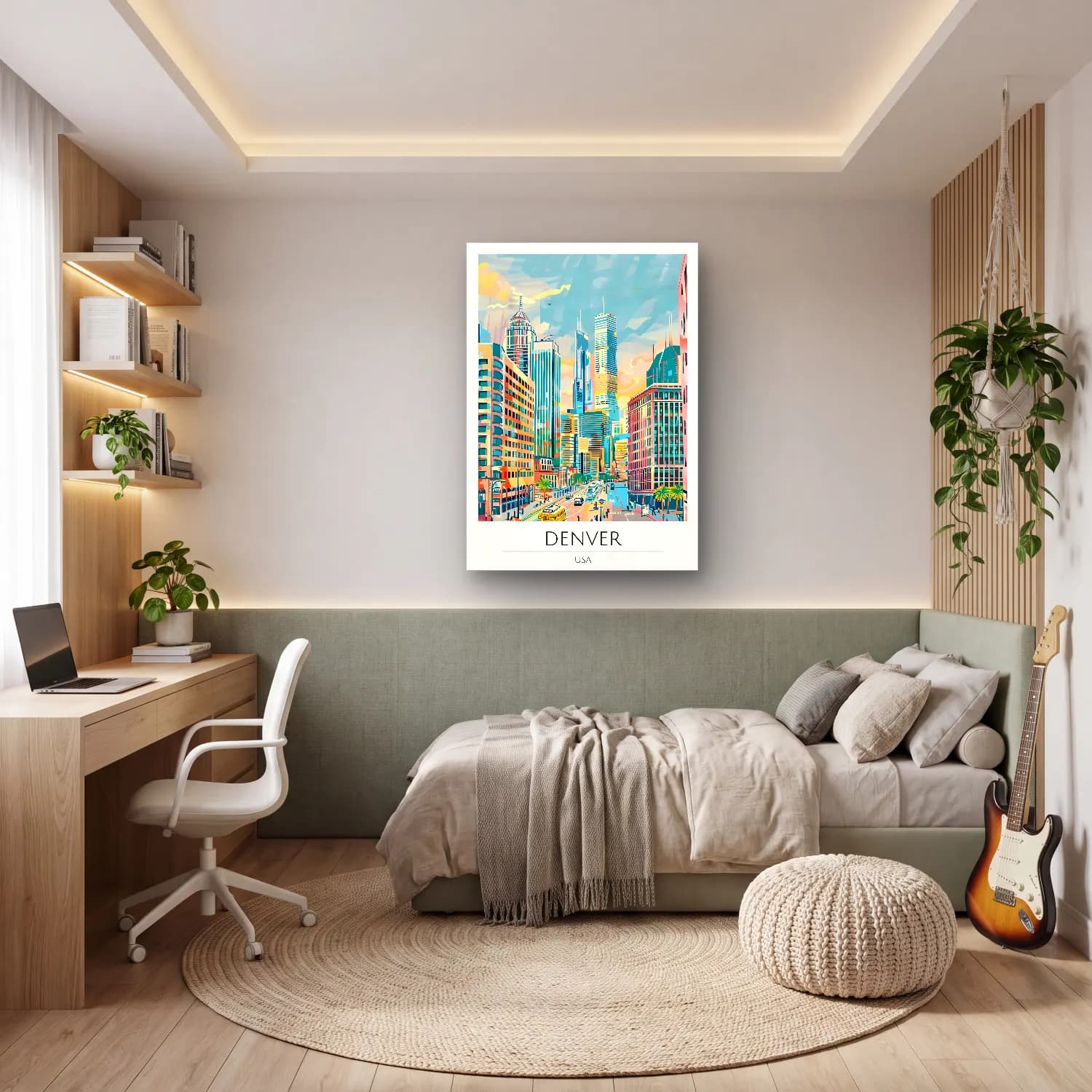 Pastel New York Silüeti No. 15 cam tablo — genç odasında