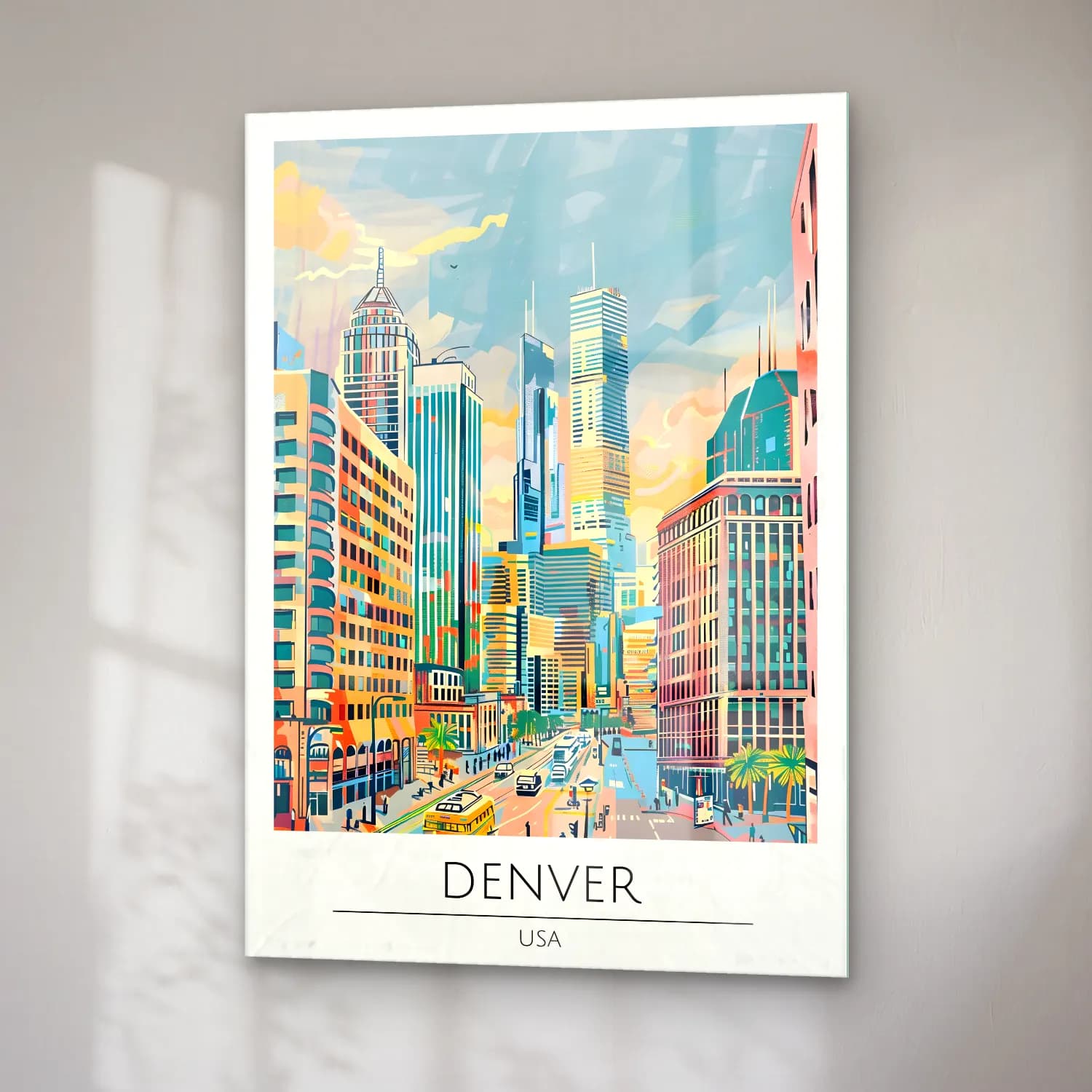 Pastel New York Silüeti No. 15 cam tablo — sağ açıdan görünüm