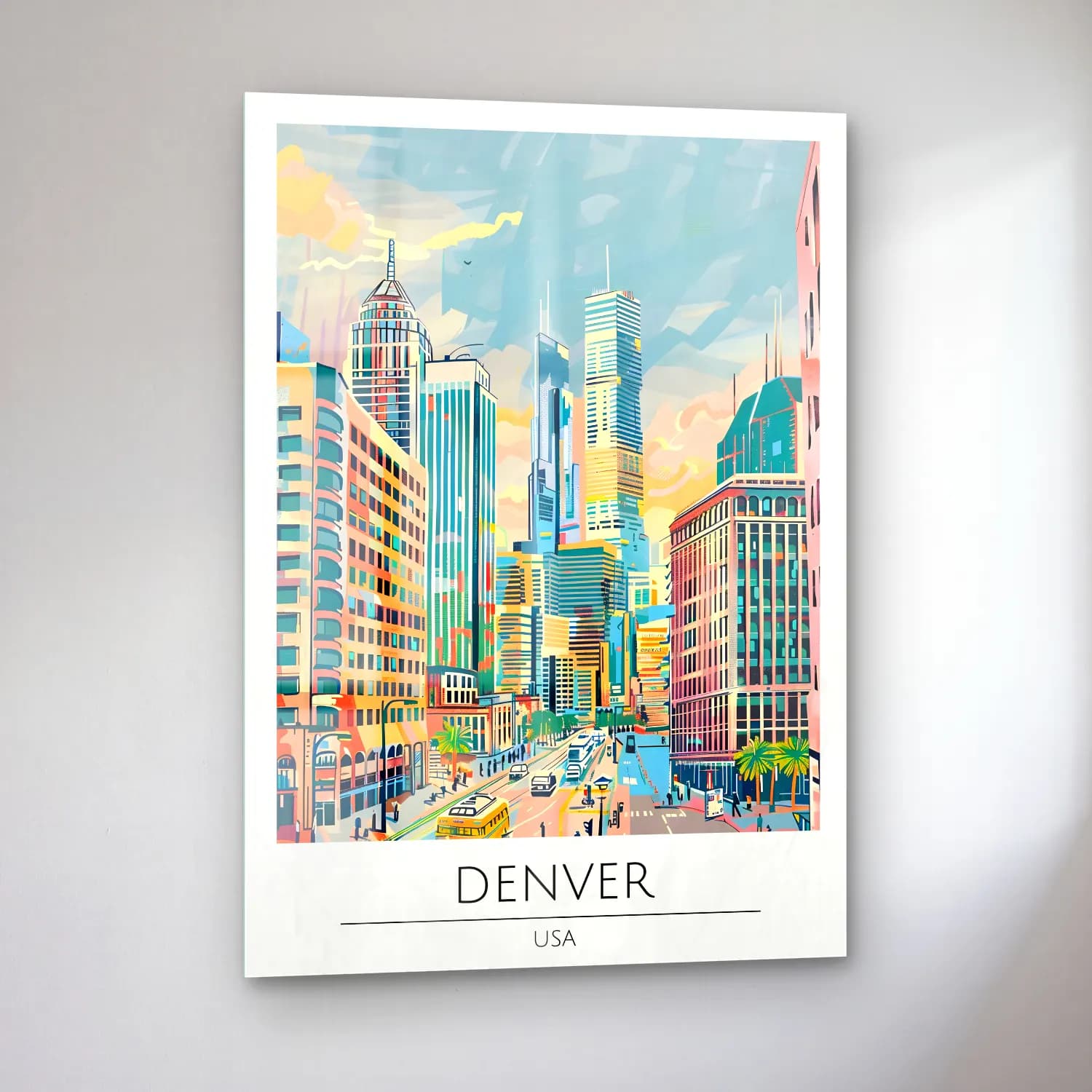Pastel New York Silüeti No. 15 cam tablo — sol açıdan görünüm