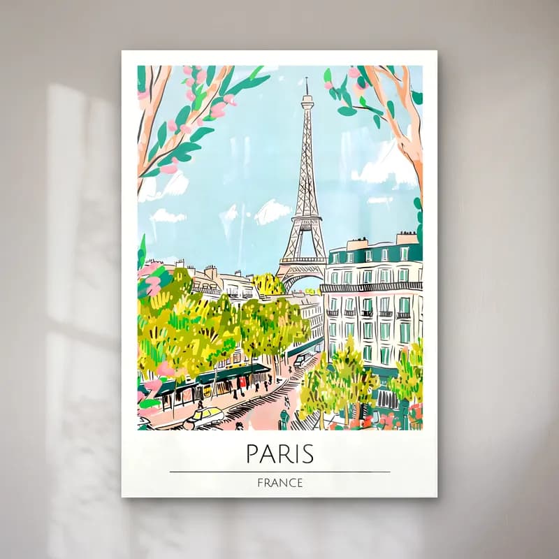 Pastel Paris ve Eyfel Kulesi – Turkuaz Tonlar cam tablo — Pastel Paris ve Eyfel Kulesi – Turkuaz Tonlar — pastel paris ve eyfel kulesi