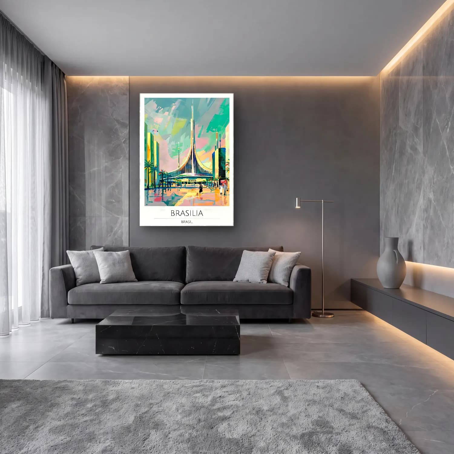 Retro Japon Şehri No. 8 cam tablo — lüks salon duvarında