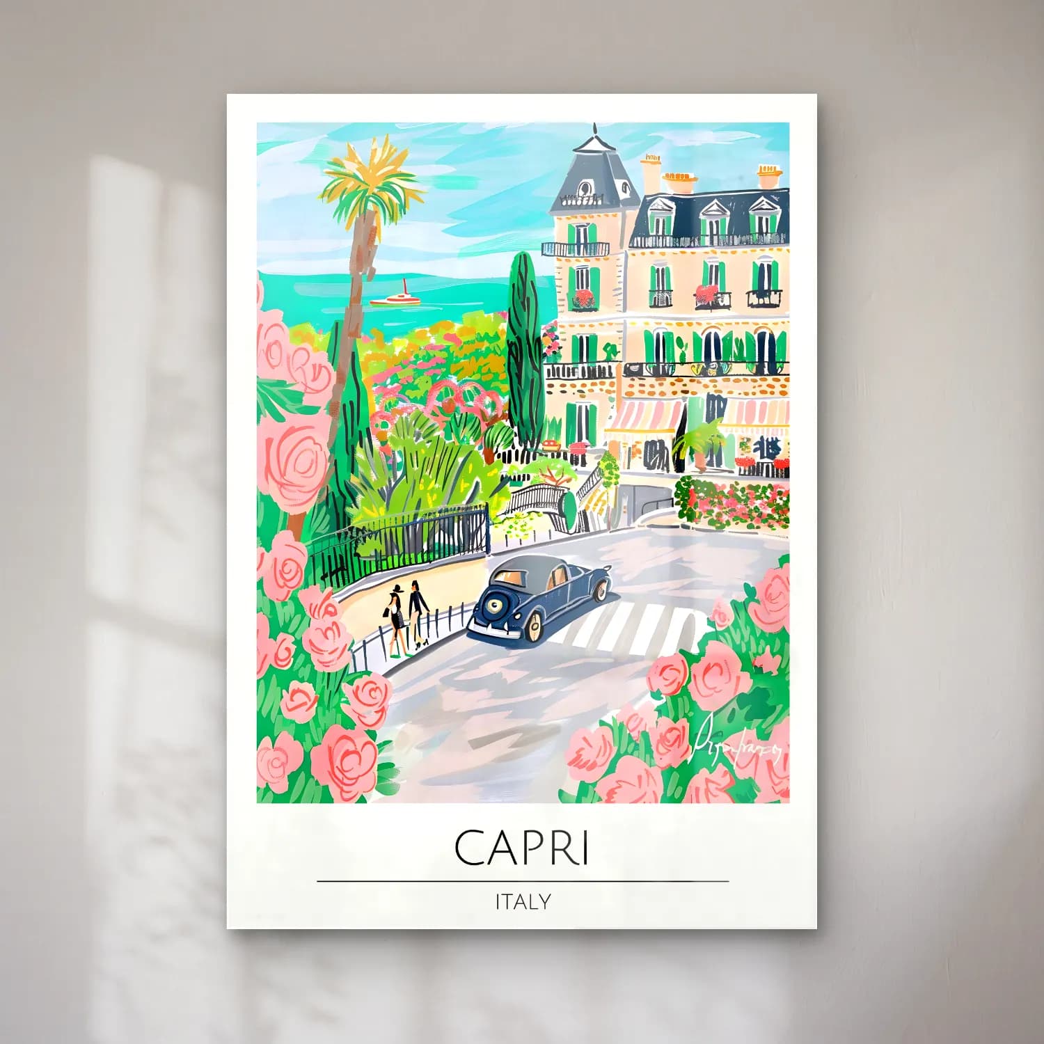 Pastel Akdeniz Sahil Kasabası No. 43 cam tablo — Pastel Akdeniz Sahil Kasabası No. 43 — pastel akdeniz sahil kasabası