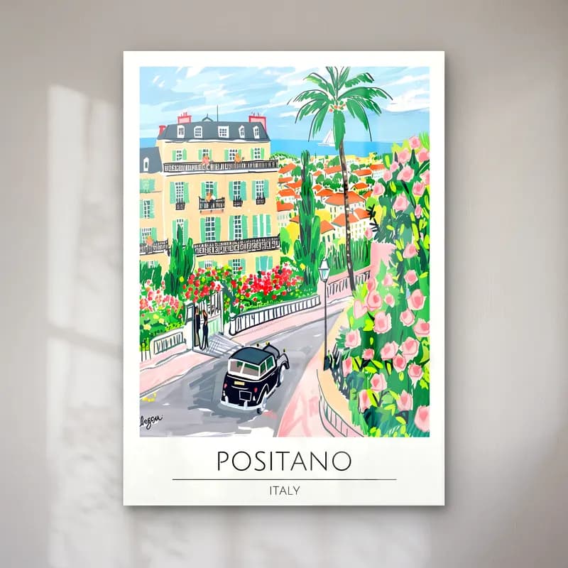 Pastel Akdeniz Sahil Kasabası No. 44 cam tablo — Pastel Akdeniz Sahil Kasabası No. 44 — pastel akdeniz sahil kasabası