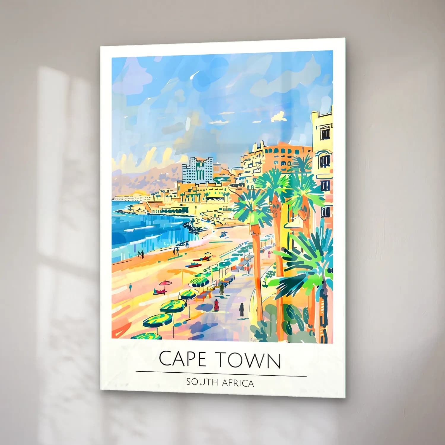 Pastel Akdeniz Sahil Kasabası No. 46 cam tablo — sağ açıdan görünüm
