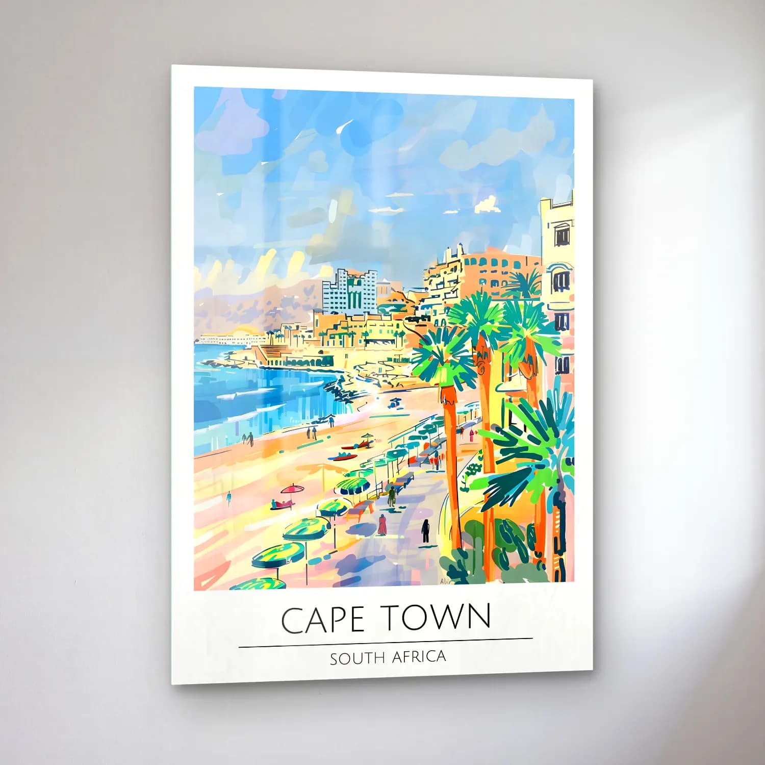 Pastel Akdeniz Sahil Kasabası No. 46 cam tablo — sol açıdan görünüm