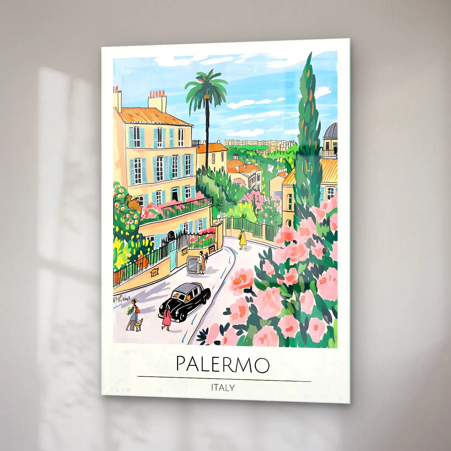 Pastel Kafeli Avrupa Sokağı No. 18 cam tablo — sağ açıdan görünüm