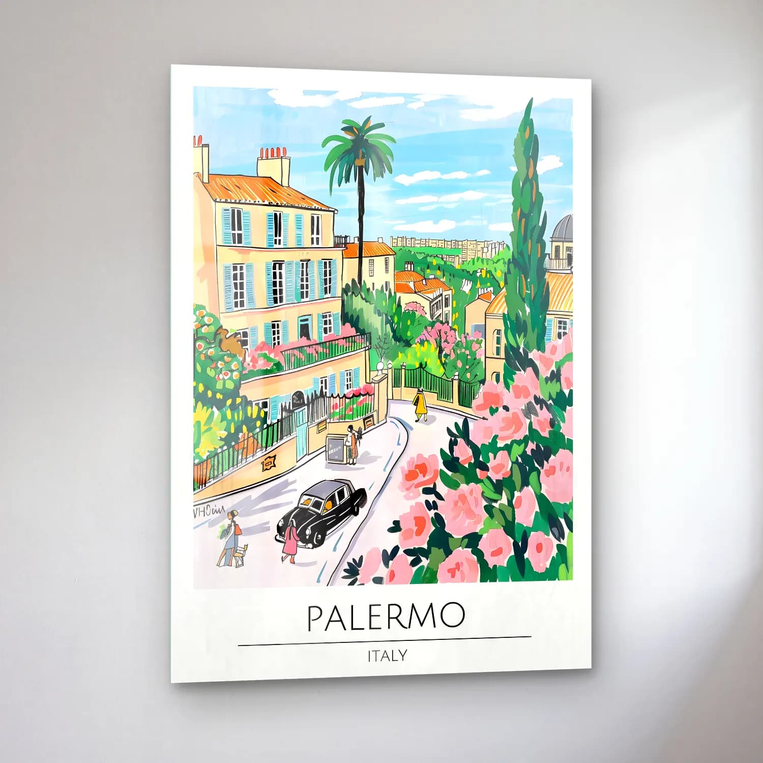 Pastel Kafeli Avrupa Sokağı No. 18 cam tablo — sol açıdan görünüm