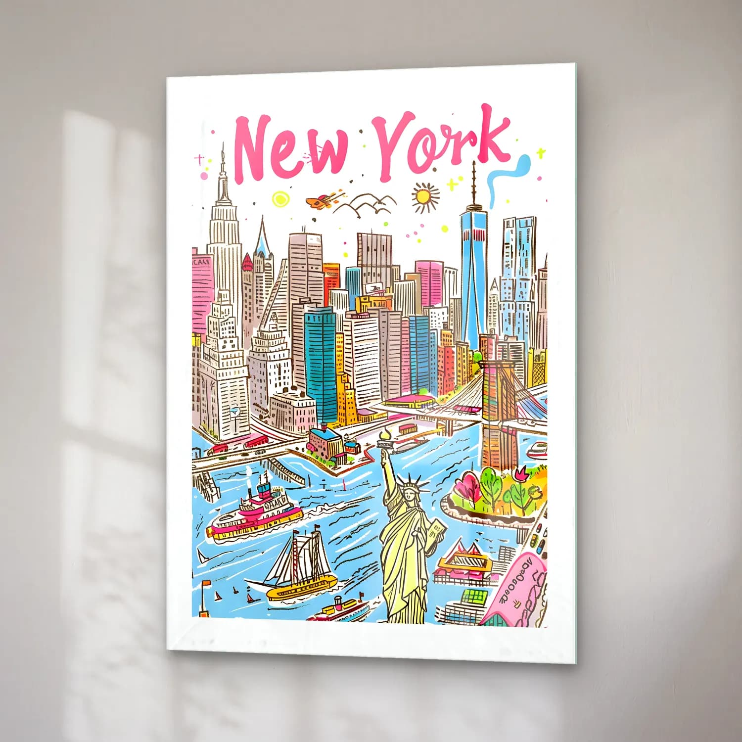 Maksimalist New York Silüeti No. 3 cam tablo — sağ açıdan görünüm