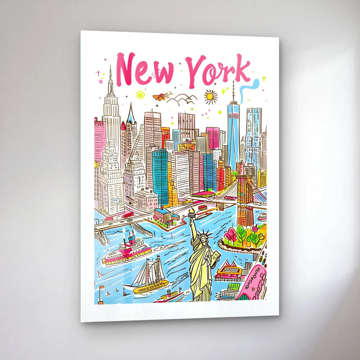 Maksimalist New York Silüeti No. 3 cam tablo — sol açıdan görünüm