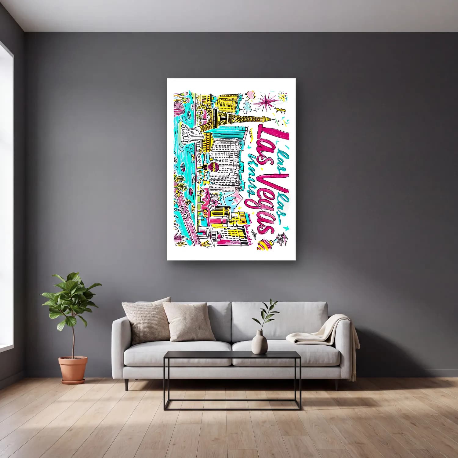 Maksimalist Paris ve Eyfel Kulesi – Pembe Tonlar cam tablo — gri duvarlı salonda