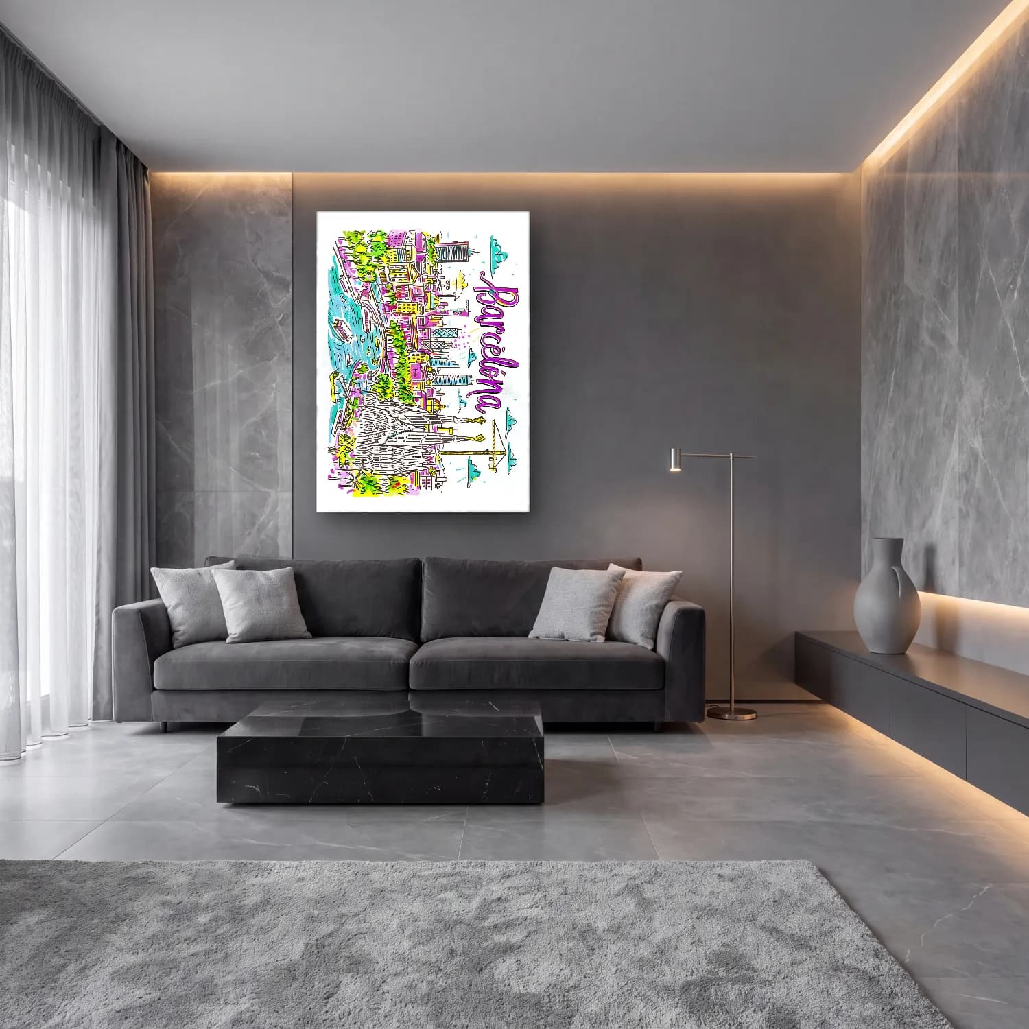 Maksimalist İstanbul cam tablo — lüks salon duvarında