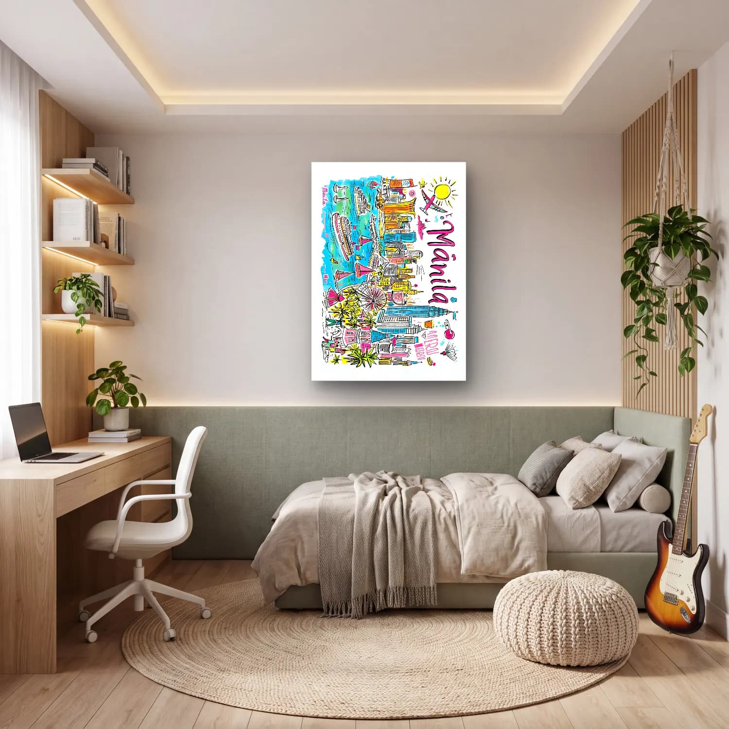Maksimalist New York Silüeti No. 4 cam tablo — genç odasında