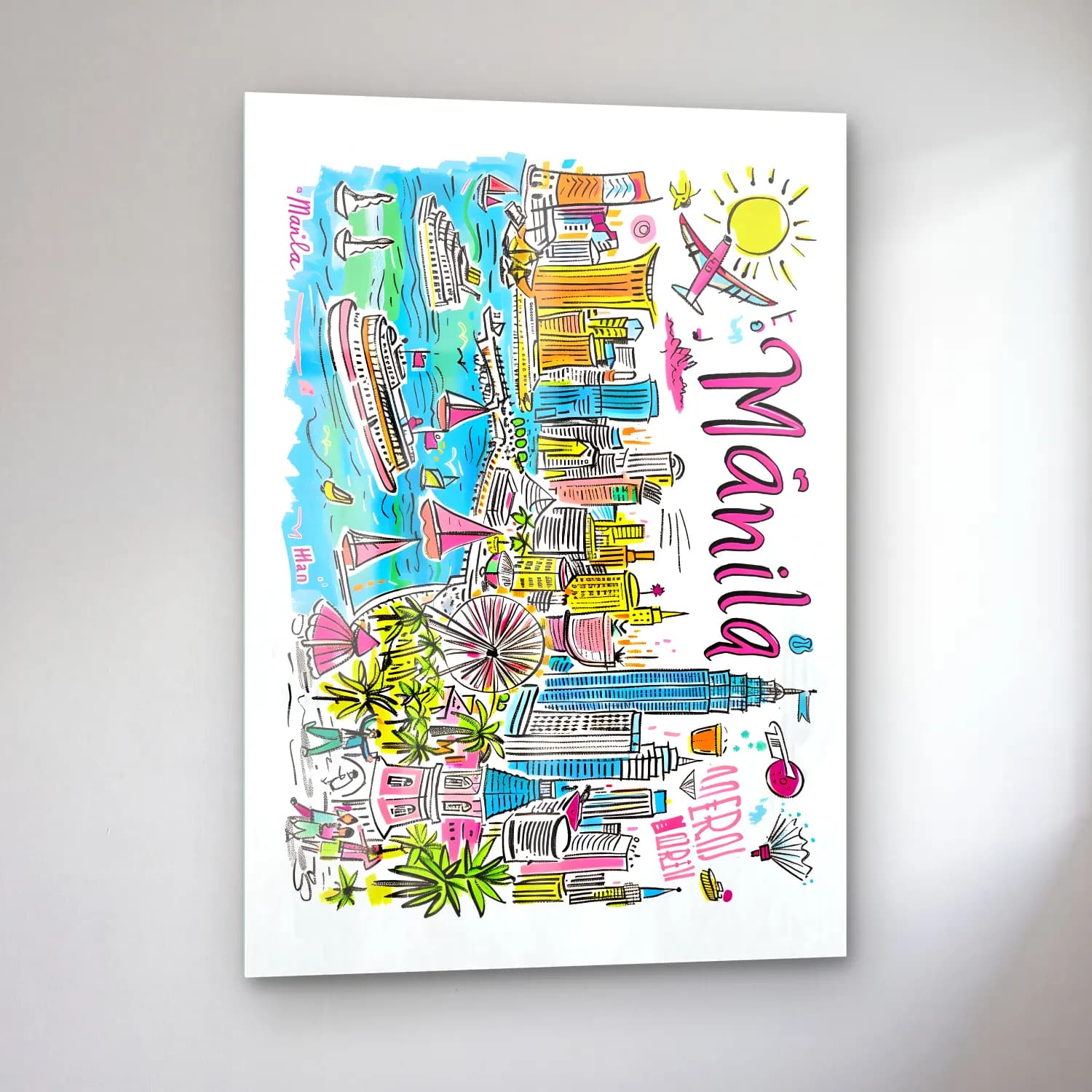 Maksimalist New York Silüeti No. 4 cam tablo — sol açıdan görünüm