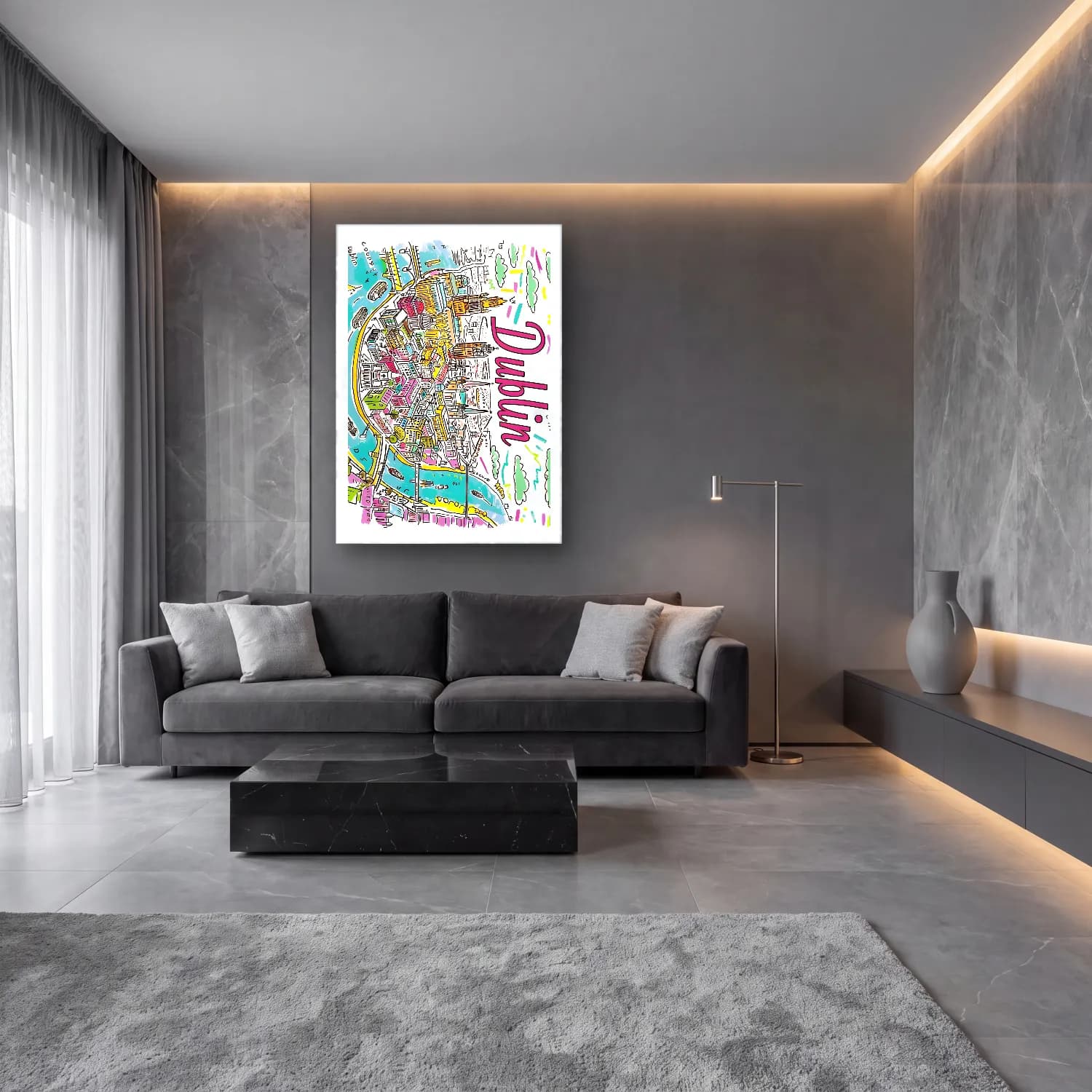 Pop Art Londra – Pembe Tonlar cam tablo — lüks salon duvarında