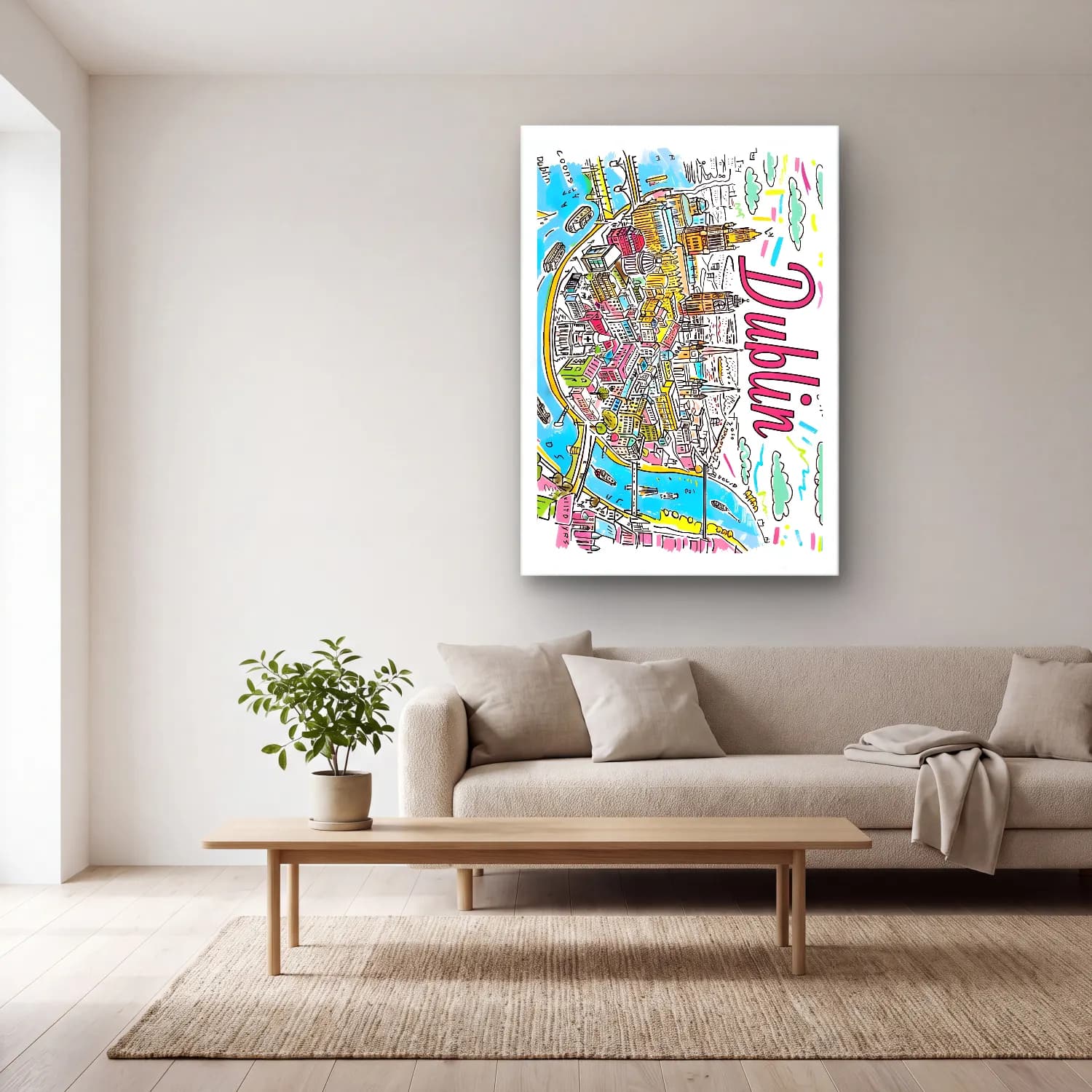 Pop Art Londra – Pembe Tonlar cam tablo — açık renk salonda