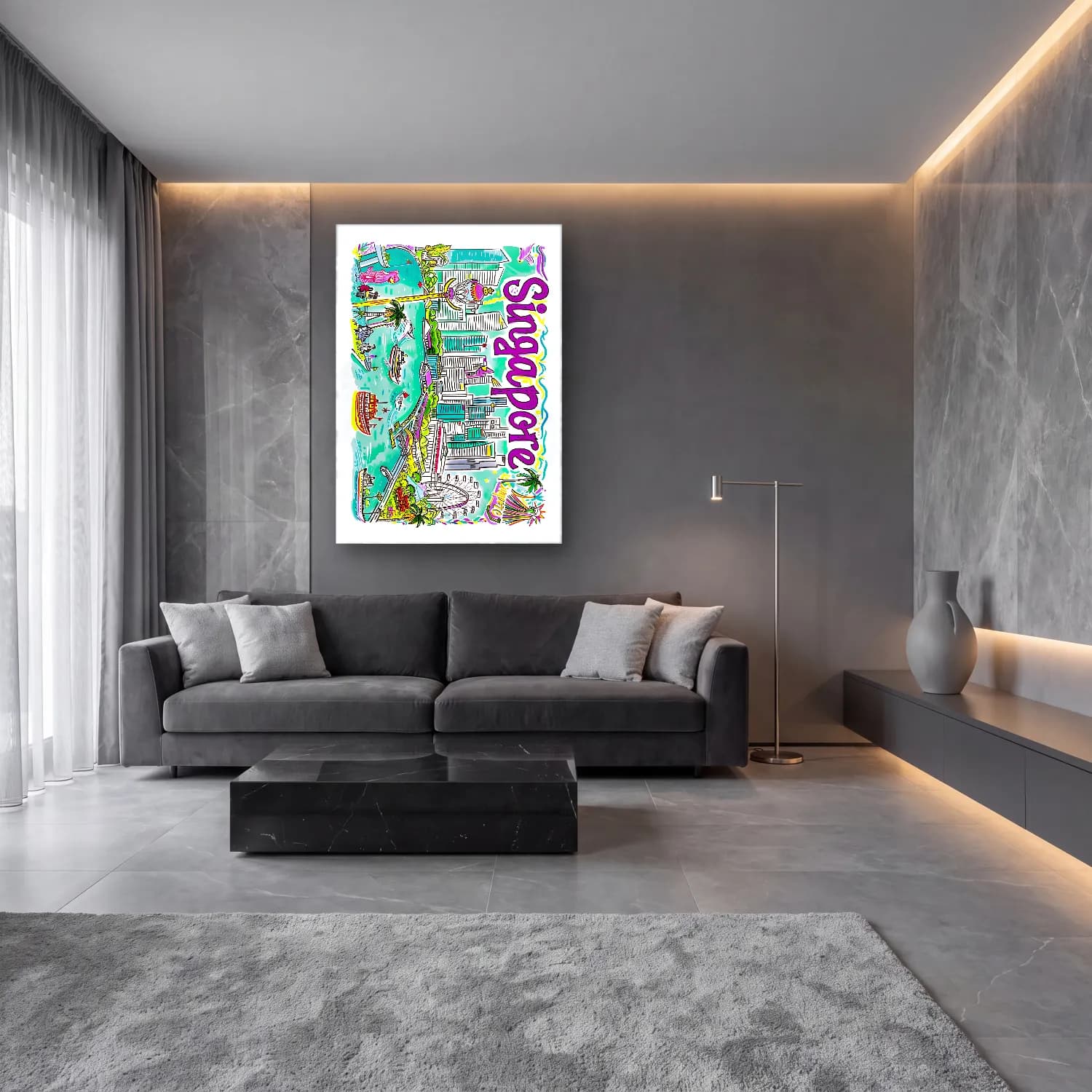 Pastel Sörf No. 14 cam tablo — lüks salon duvarında