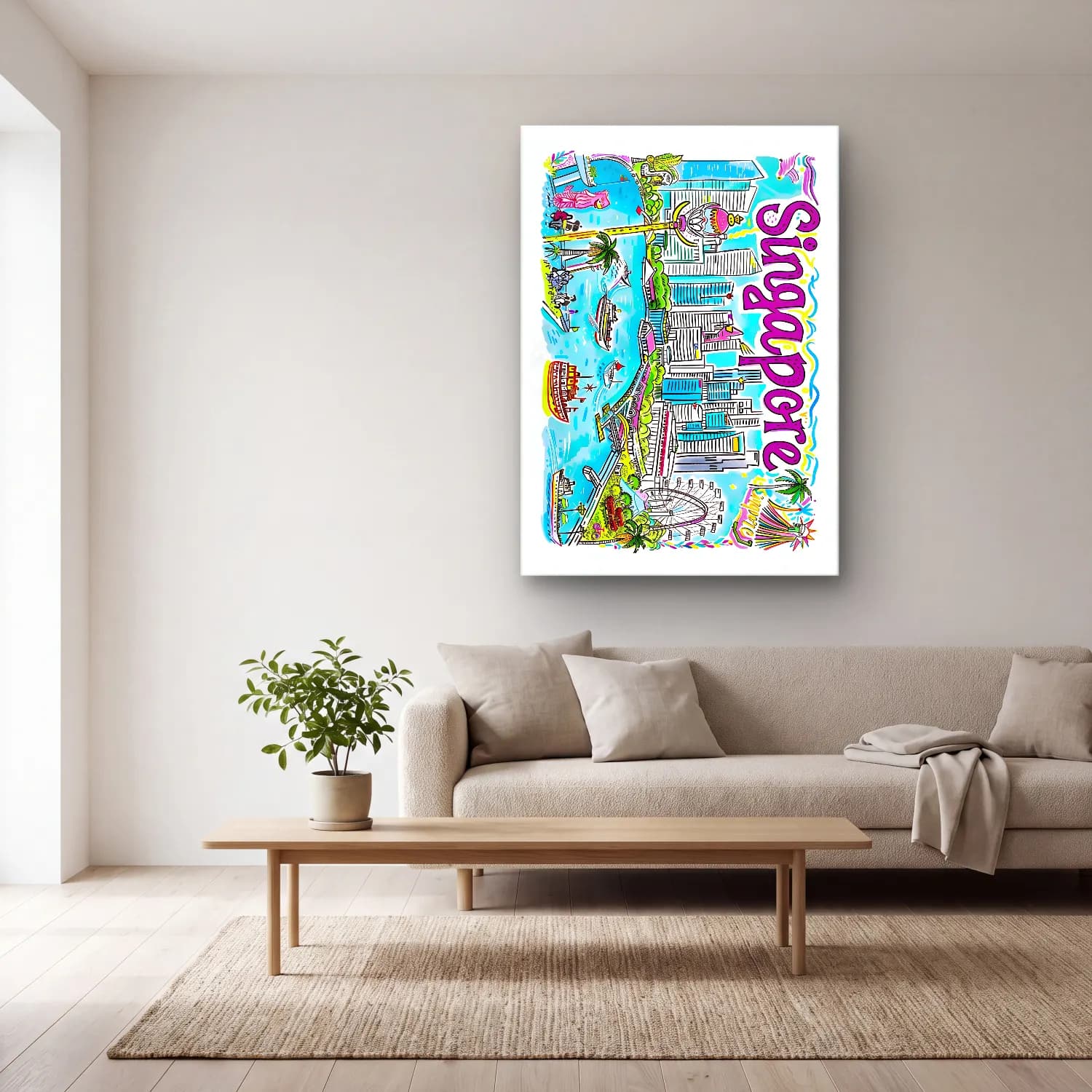 Pastel Sörf No. 14 cam tablo — açık renk salonda