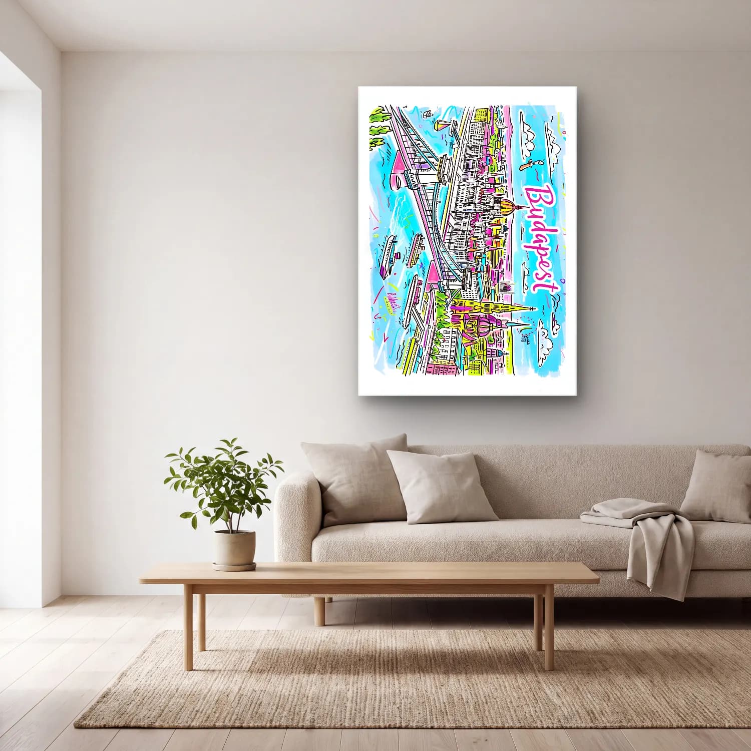 Pop Art İstanbul cam tablo — açık renk salonda