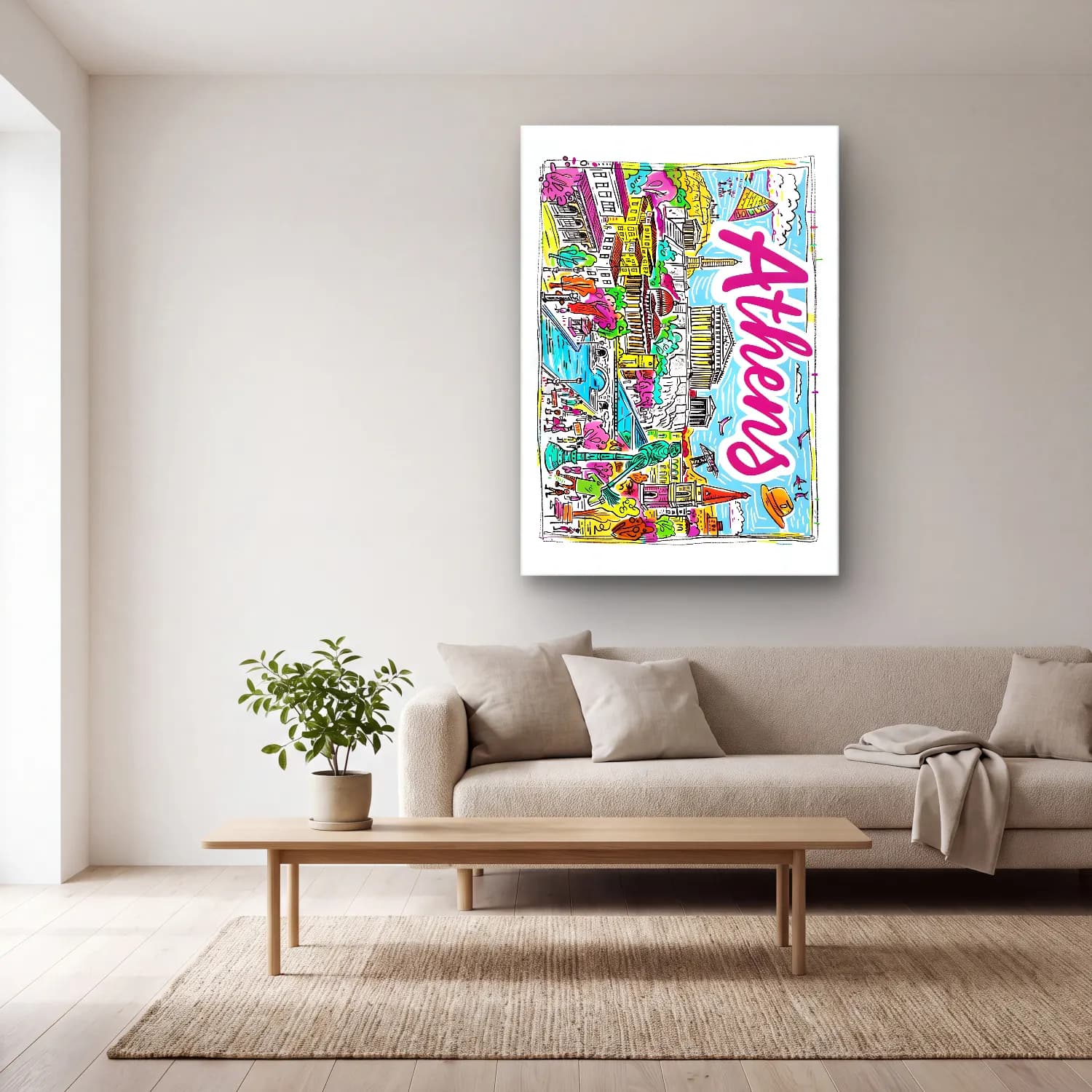 Pop Art Londra No. 4 cam tablo — açık renk salonda