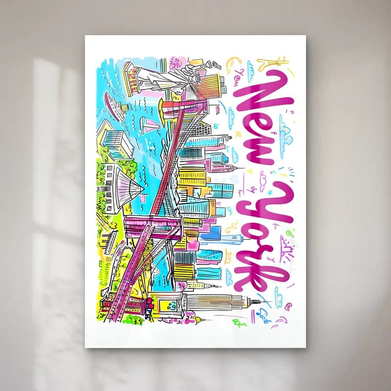 Pop Art New York Silüeti No. 5 cam tablo — Pop Art New York Silüeti No. 5 — pop art new york silüeti